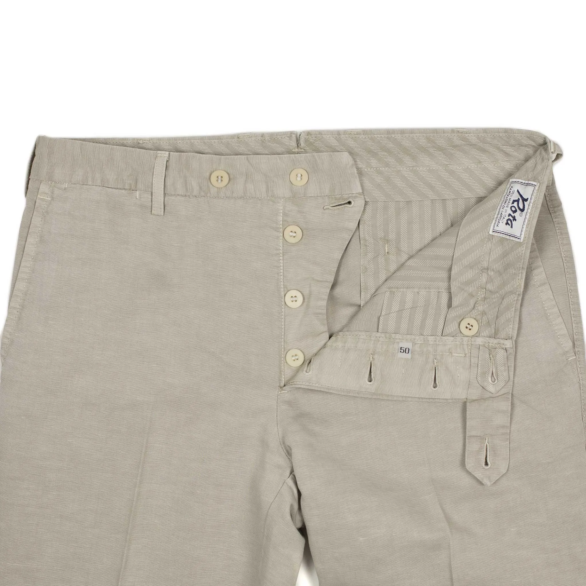 Flat-front trousers in cement grey medium-weight cotton/linen