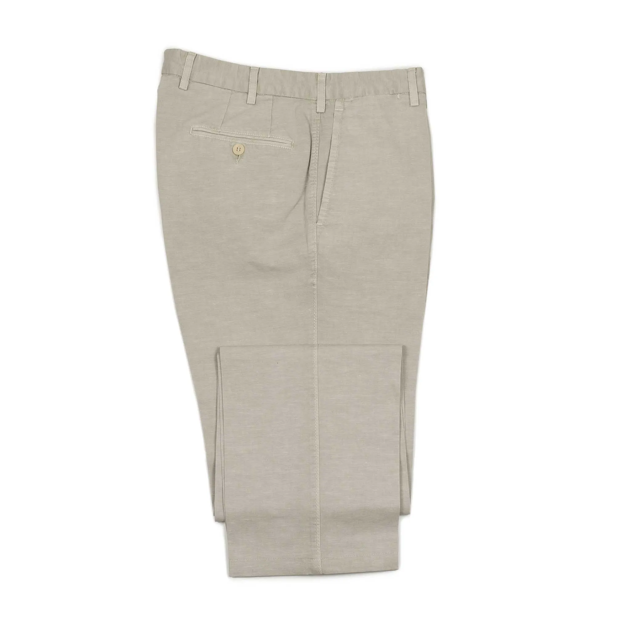 Flat-front trousers in cement grey medium-weight cotton/linen