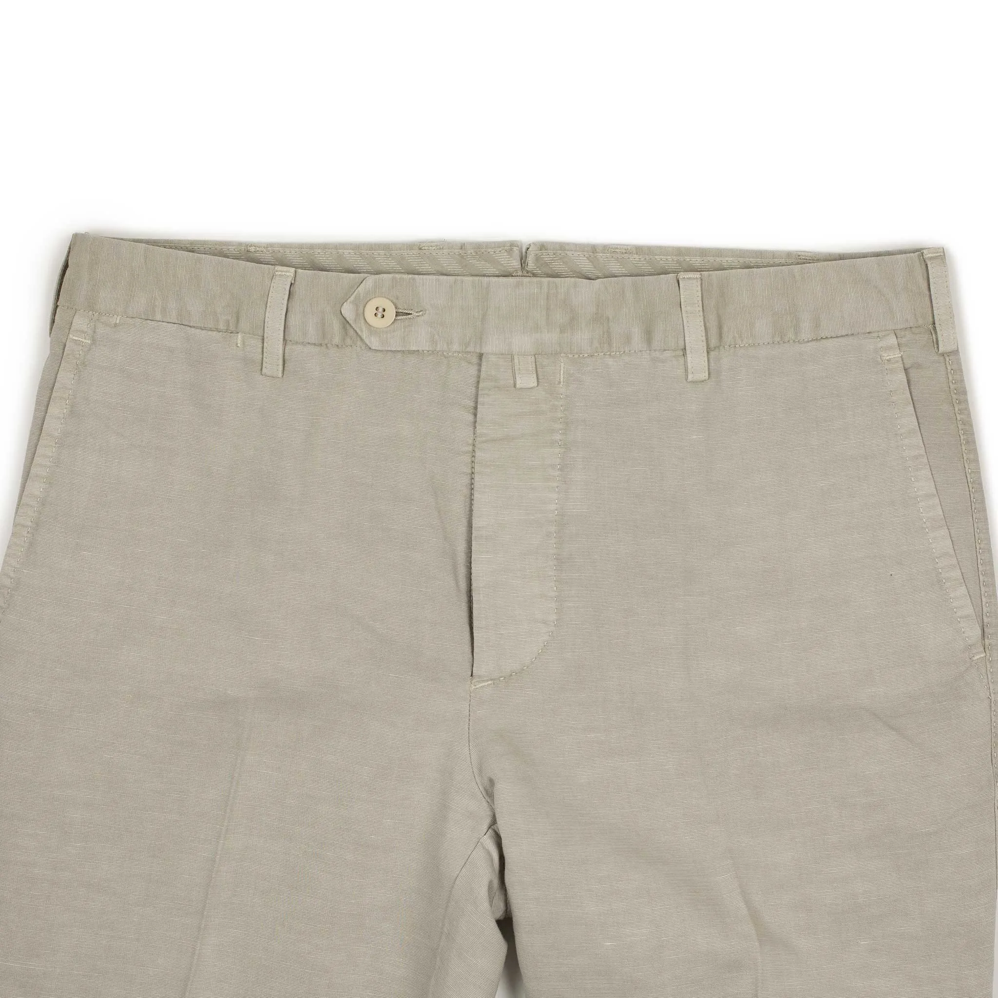 Flat-front trousers in cement grey medium-weight cotton/linen