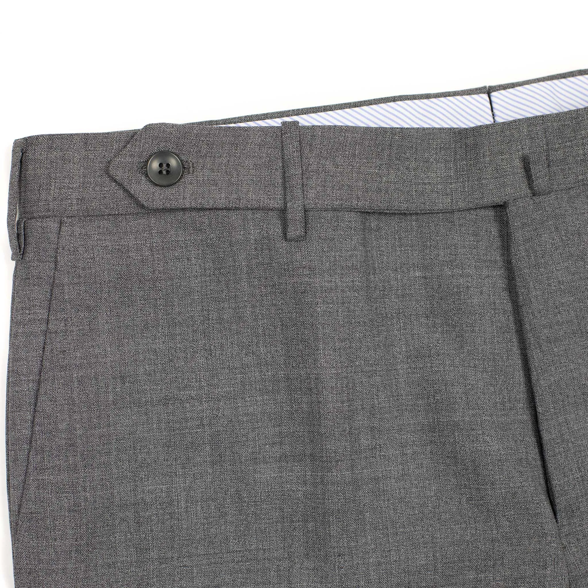 Flat-front trousers in medium grey lightweight fresco wool