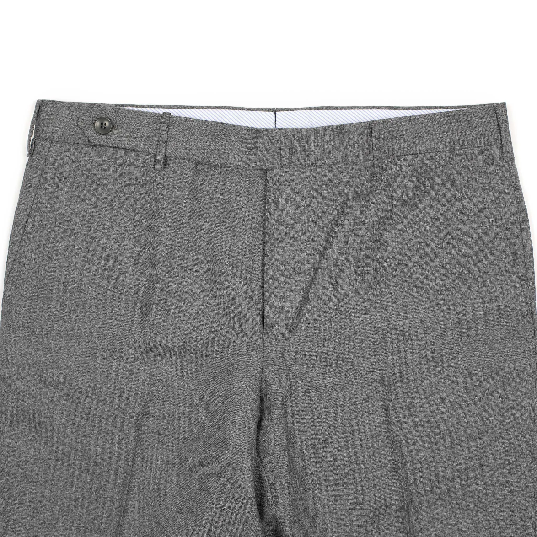 Flat-front trousers in medium grey lightweight fresco wool