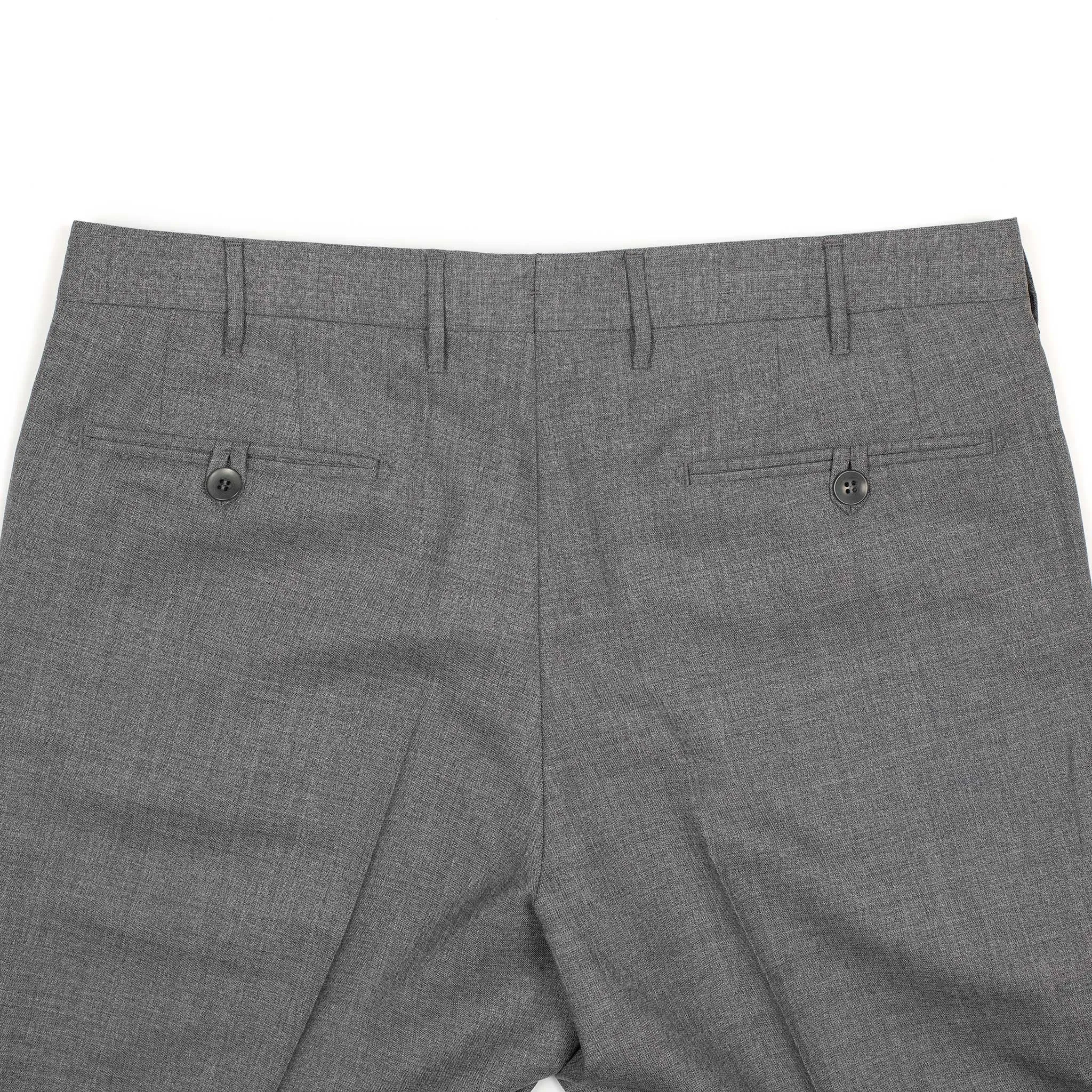 Flat-front trousers in medium grey lightweight fresco wool