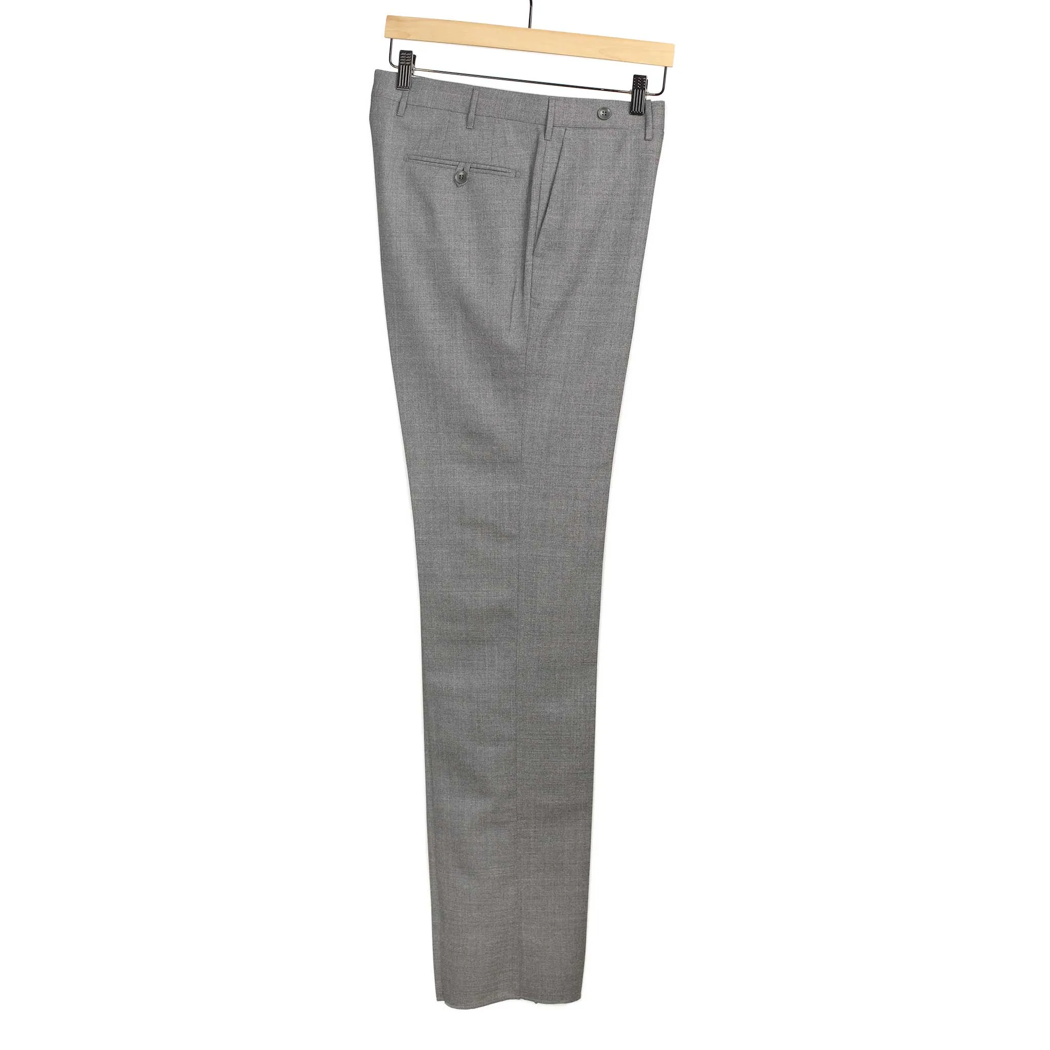 Flat-front trousers in medium grey lightweight fresco wool