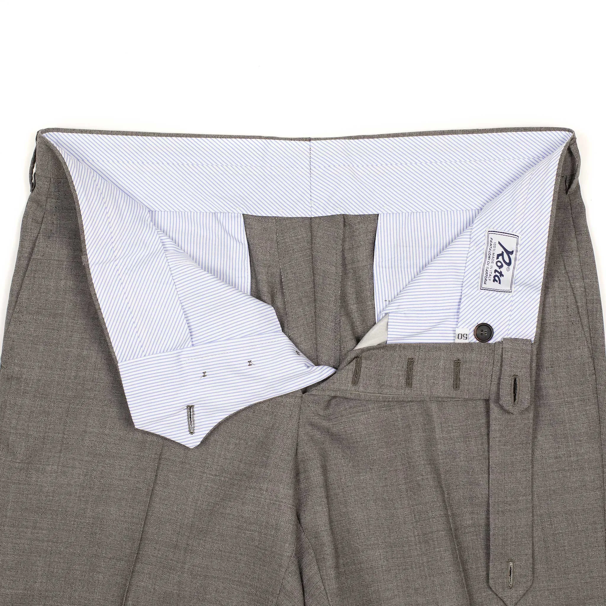 Flat-front trousers in taupe lightweight fresco wool