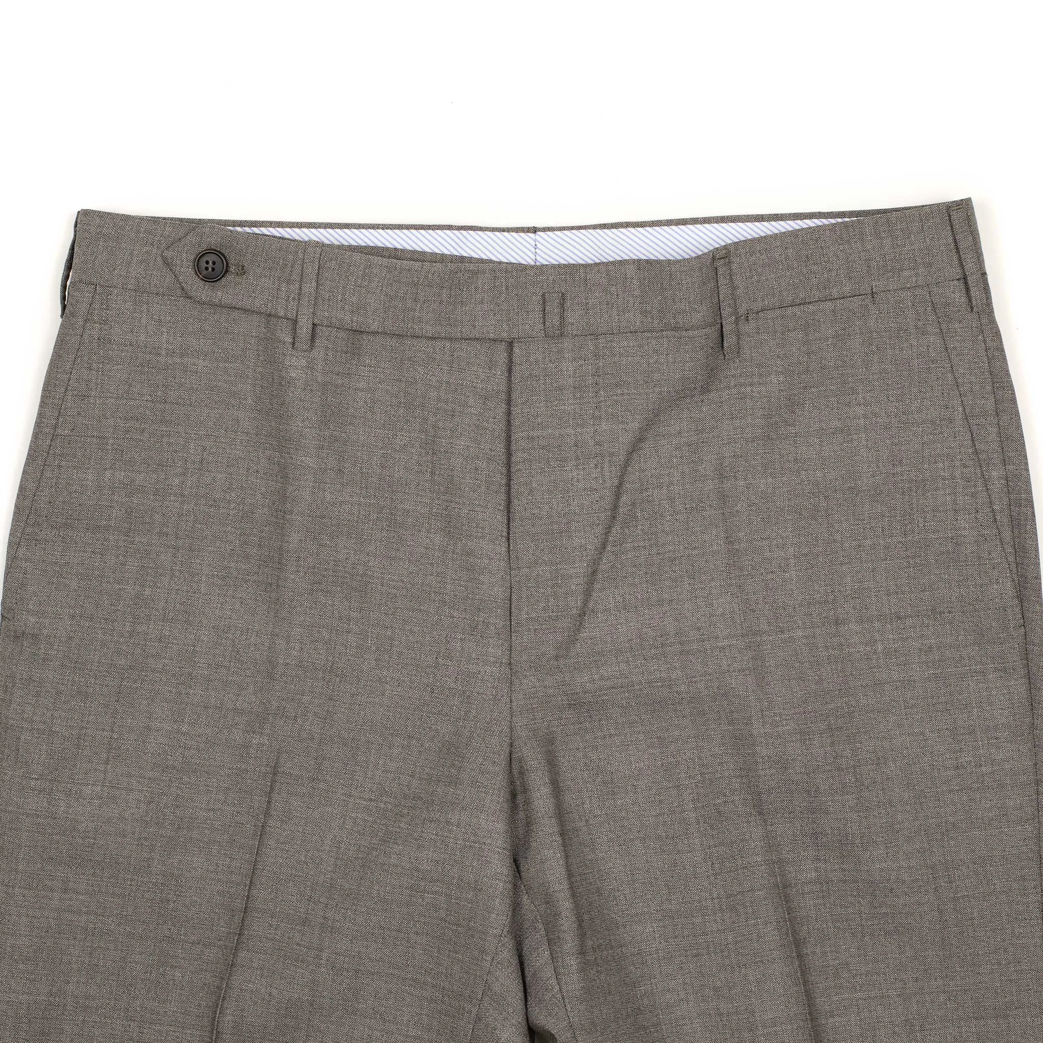 Flat-front trousers in taupe lightweight fresco wool