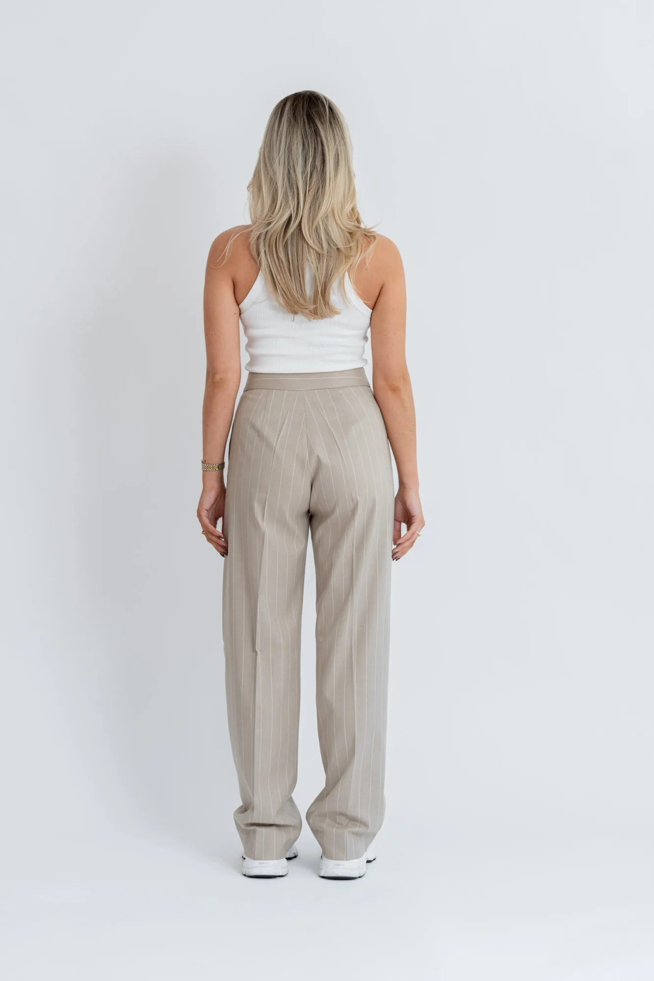 Frankie Pinstripe Trousers Beige