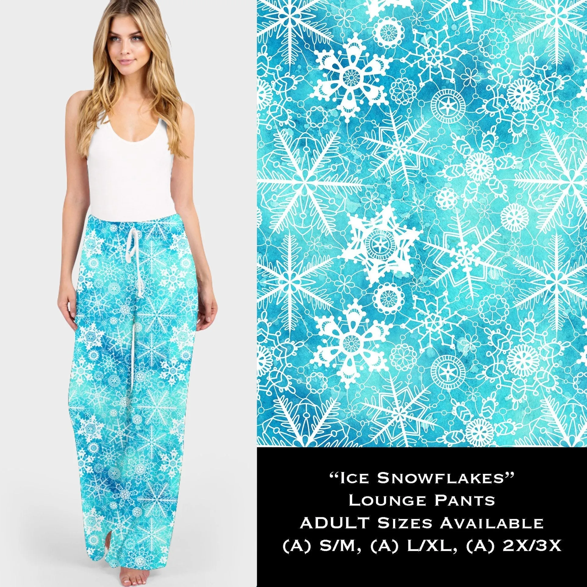 Get Comfy Ice Blue Snowflake Print Wide Leg Lounge Pants