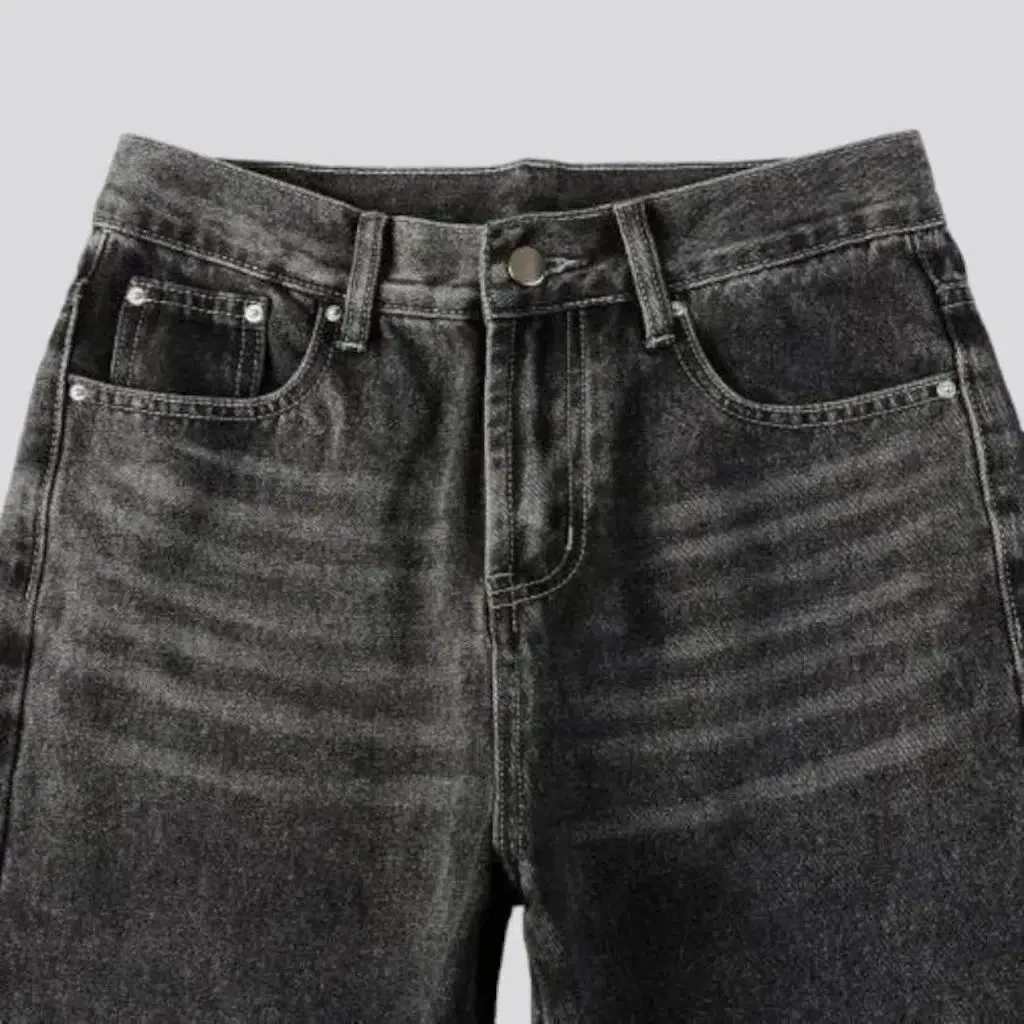 Grey men's mid-waist jeans