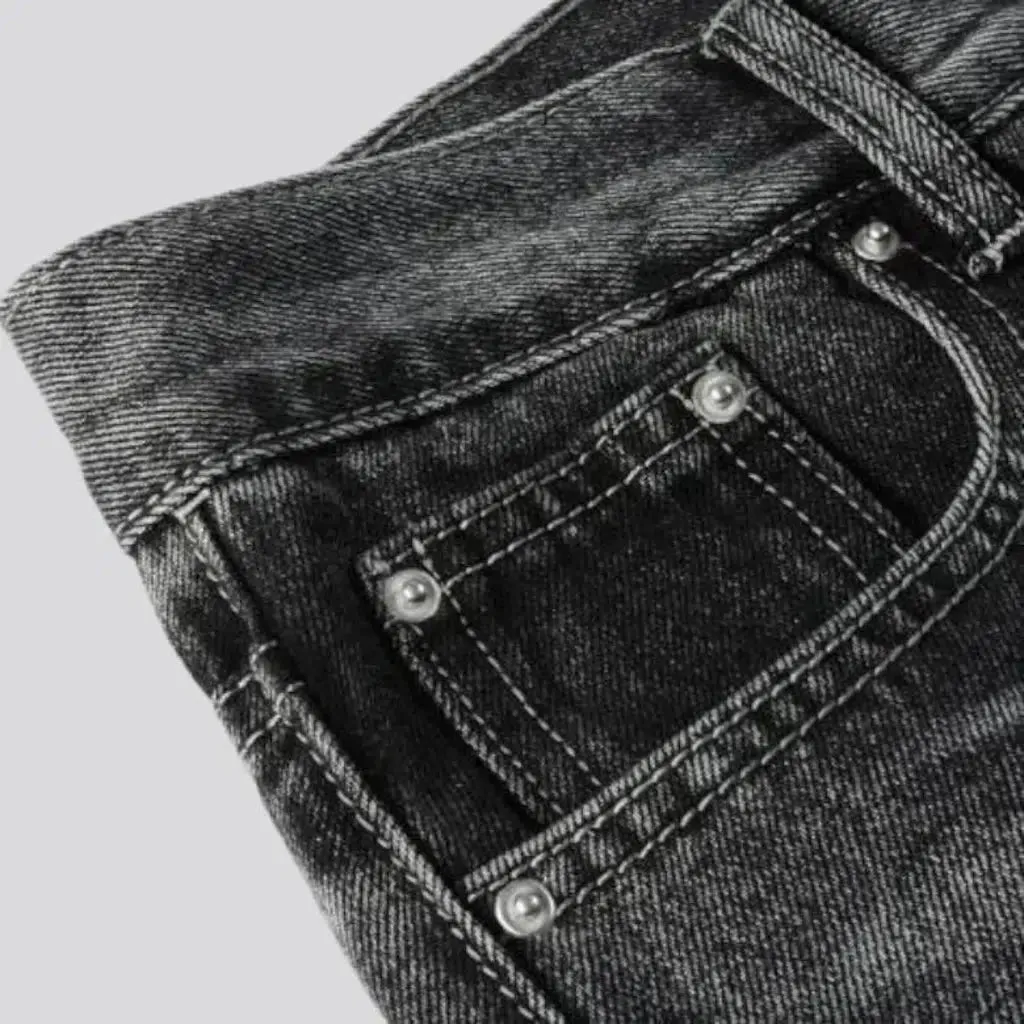 Grey men's mid-waist jeans