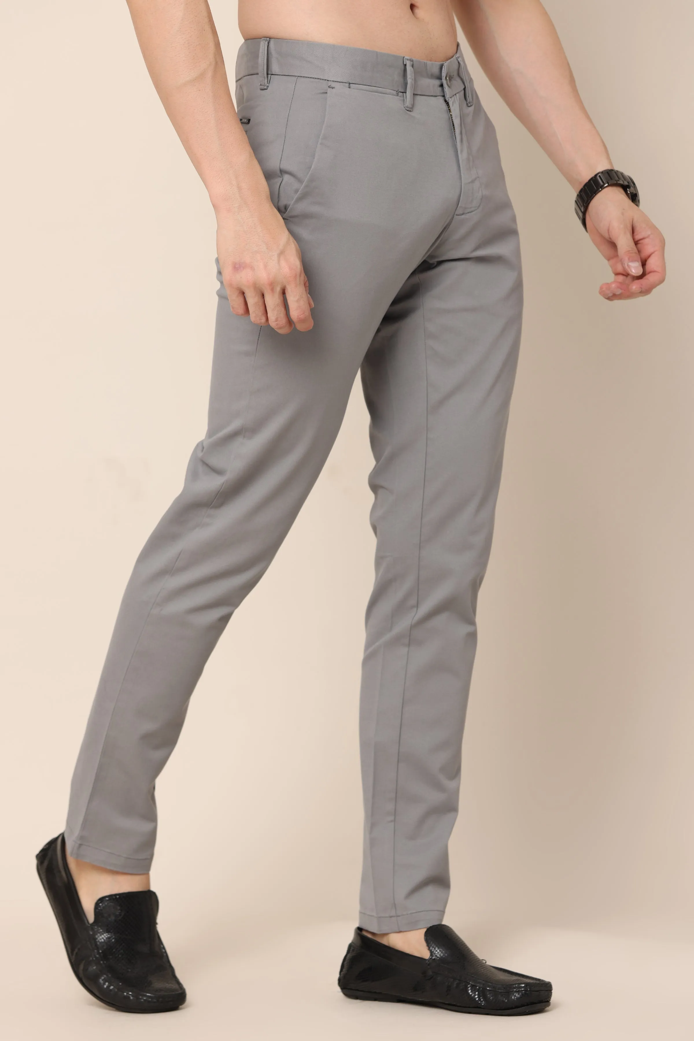 Grey Slim-Fit Trousers for Men's