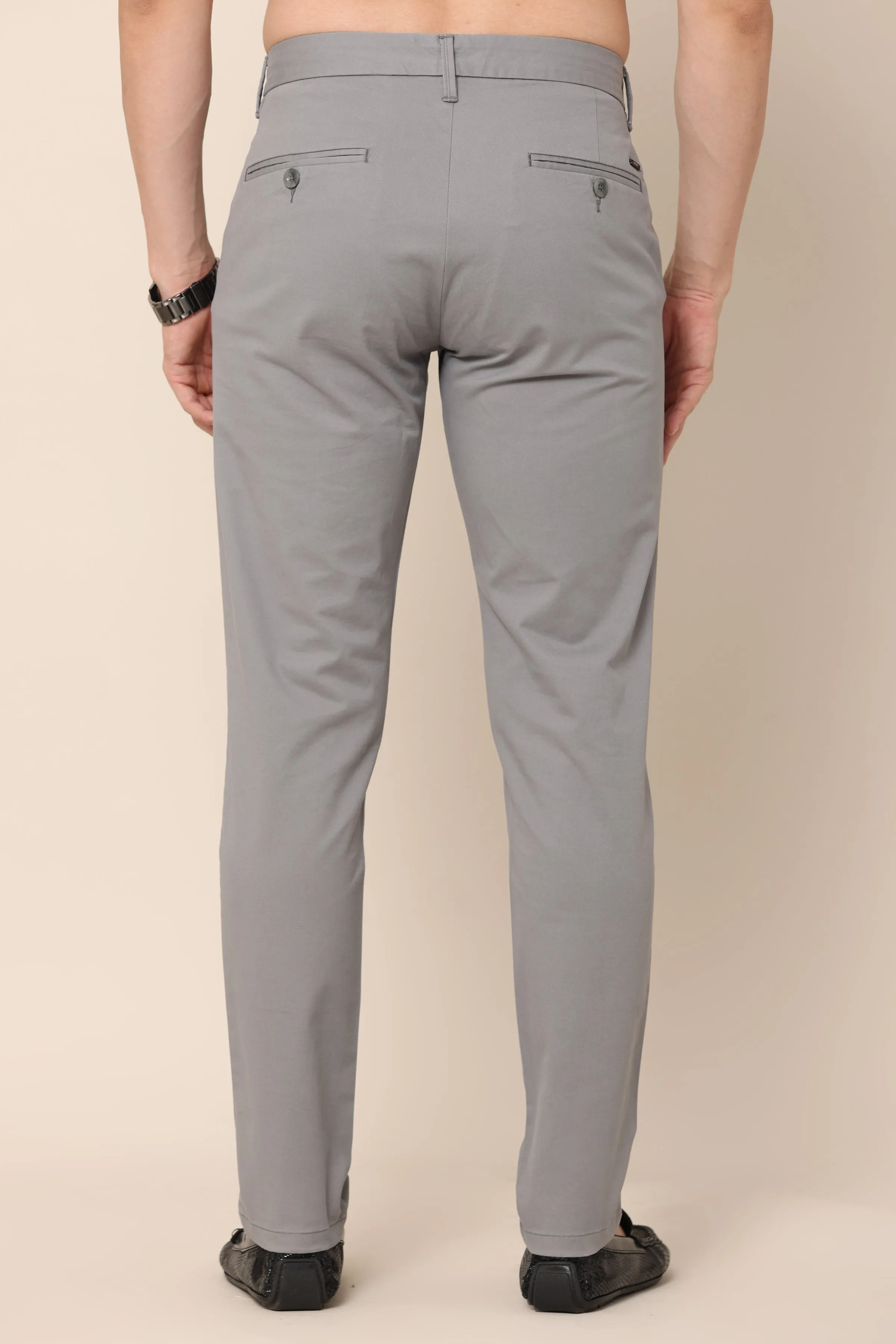 Grey Slim-Fit Trousers for Men's