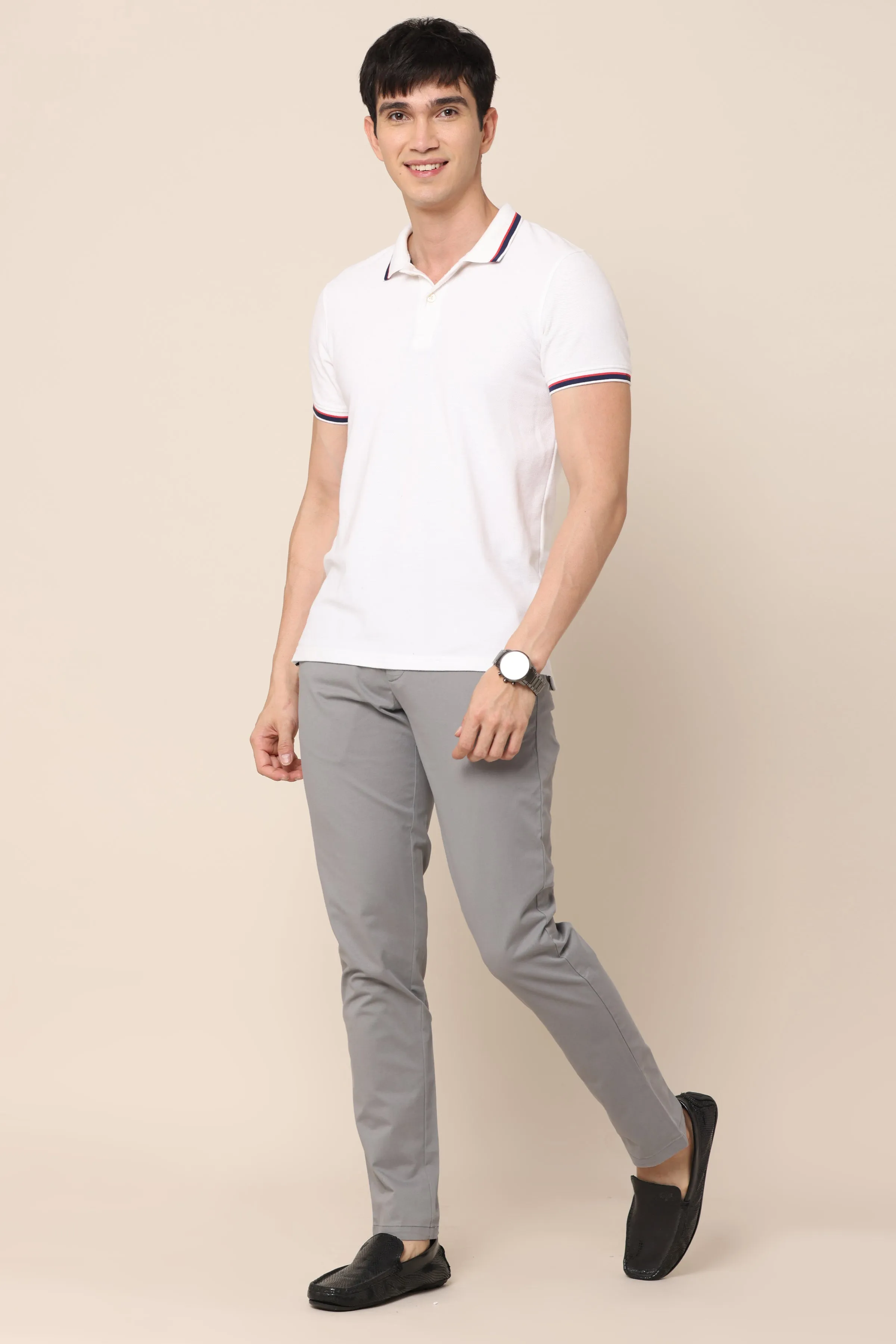 Grey Slim-Fit Trousers for Men's