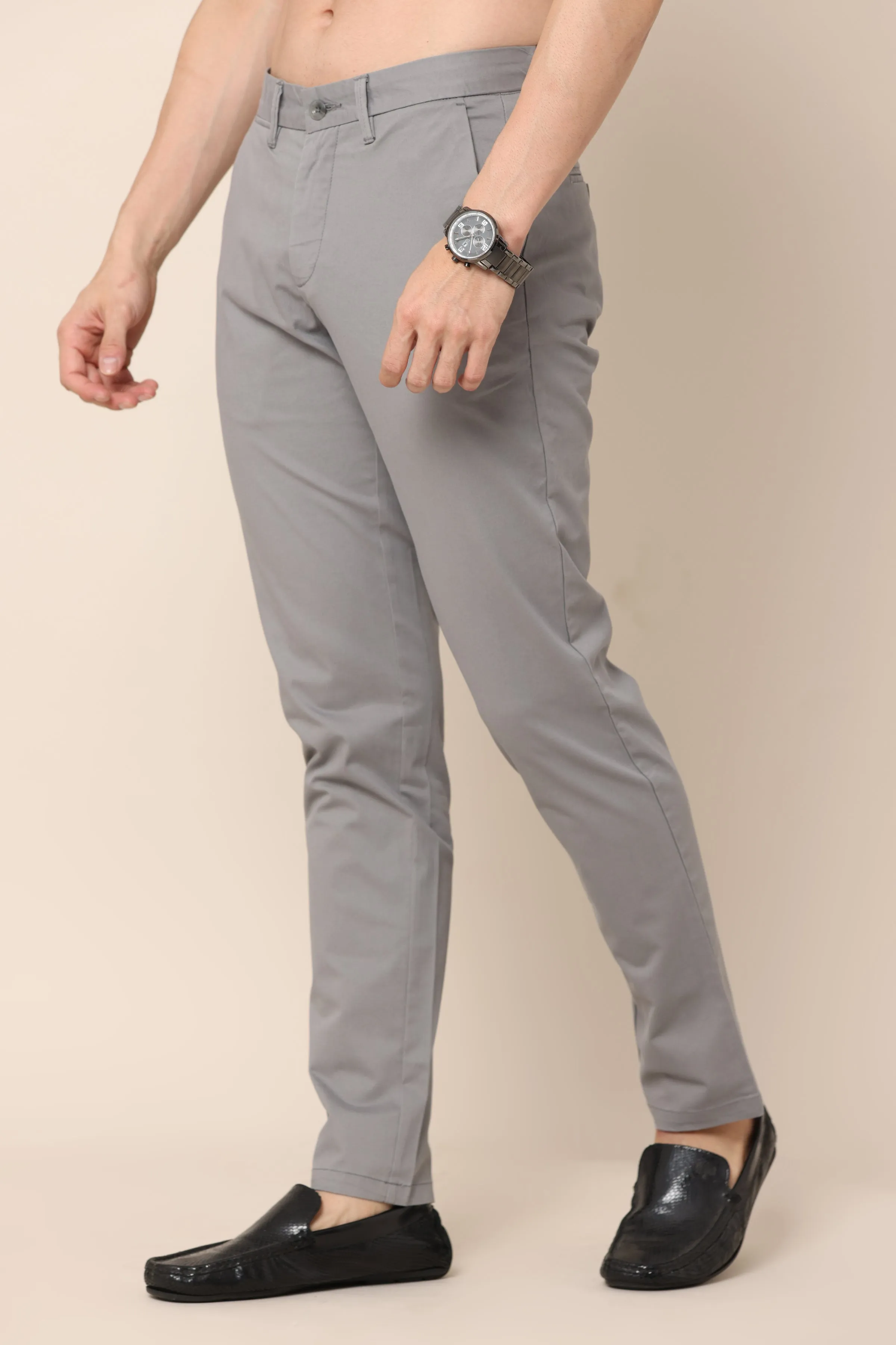 Grey Slim-Fit Trousers for Men's