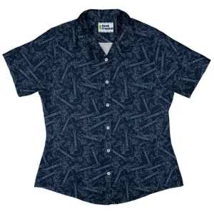 Guitar Blossoms Blue Curvy Button Up Shirt