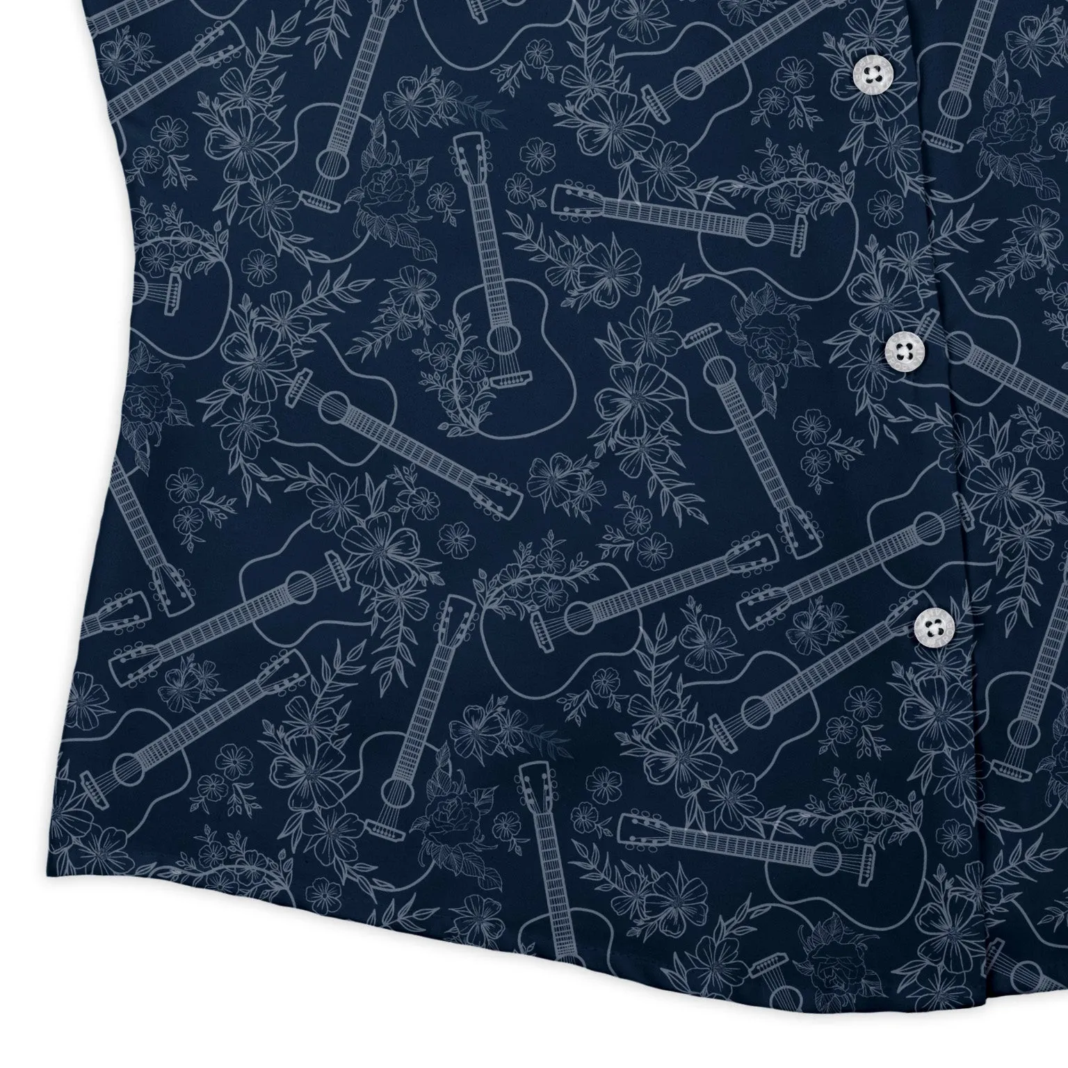 Guitar Blossoms Blue Curvy Button Up Shirt