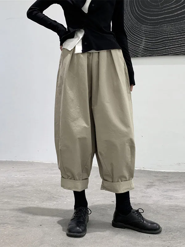 Harem Pants Loose Elasticity High-Waisted Pleated Solid Color Split-Joint Pants Trousers