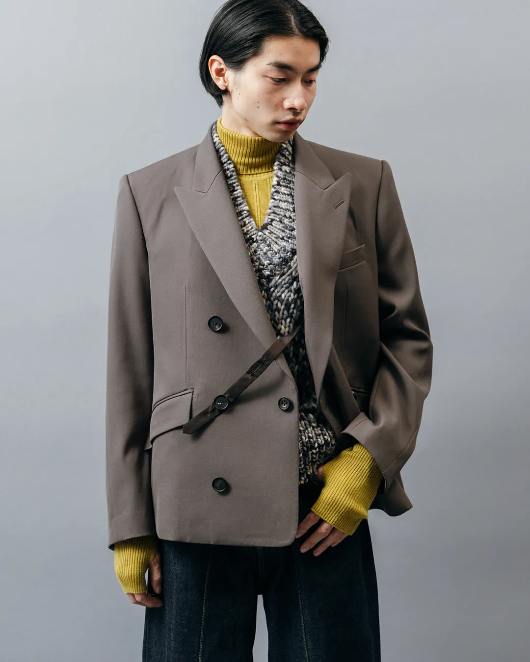 HEAVY WOOL GABARDINE DOUBLE BREASTED JACKET .10【GUNMETAL】