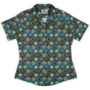 Hexagon Tile Game Symbols Curvy Button Up Shirt