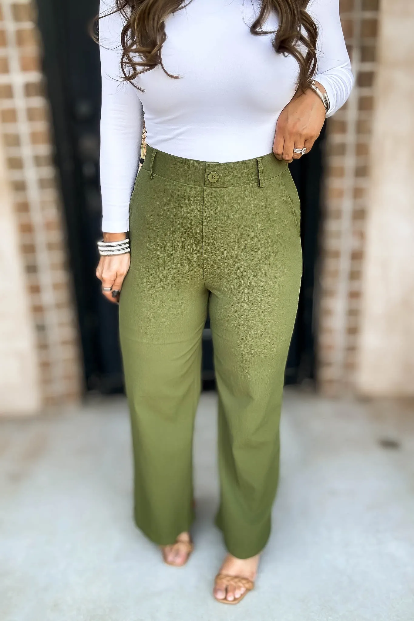 High Rise Cactus Elastic Back Wide Leg Pants