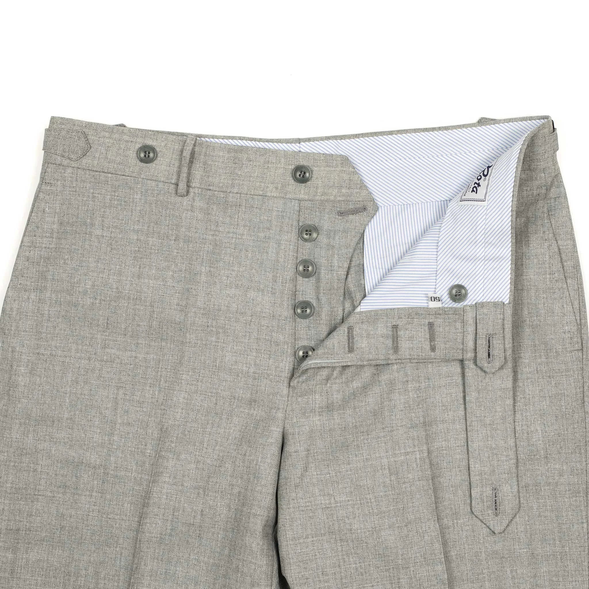 Higher-rise trousers in light grey lightweight fresco wool