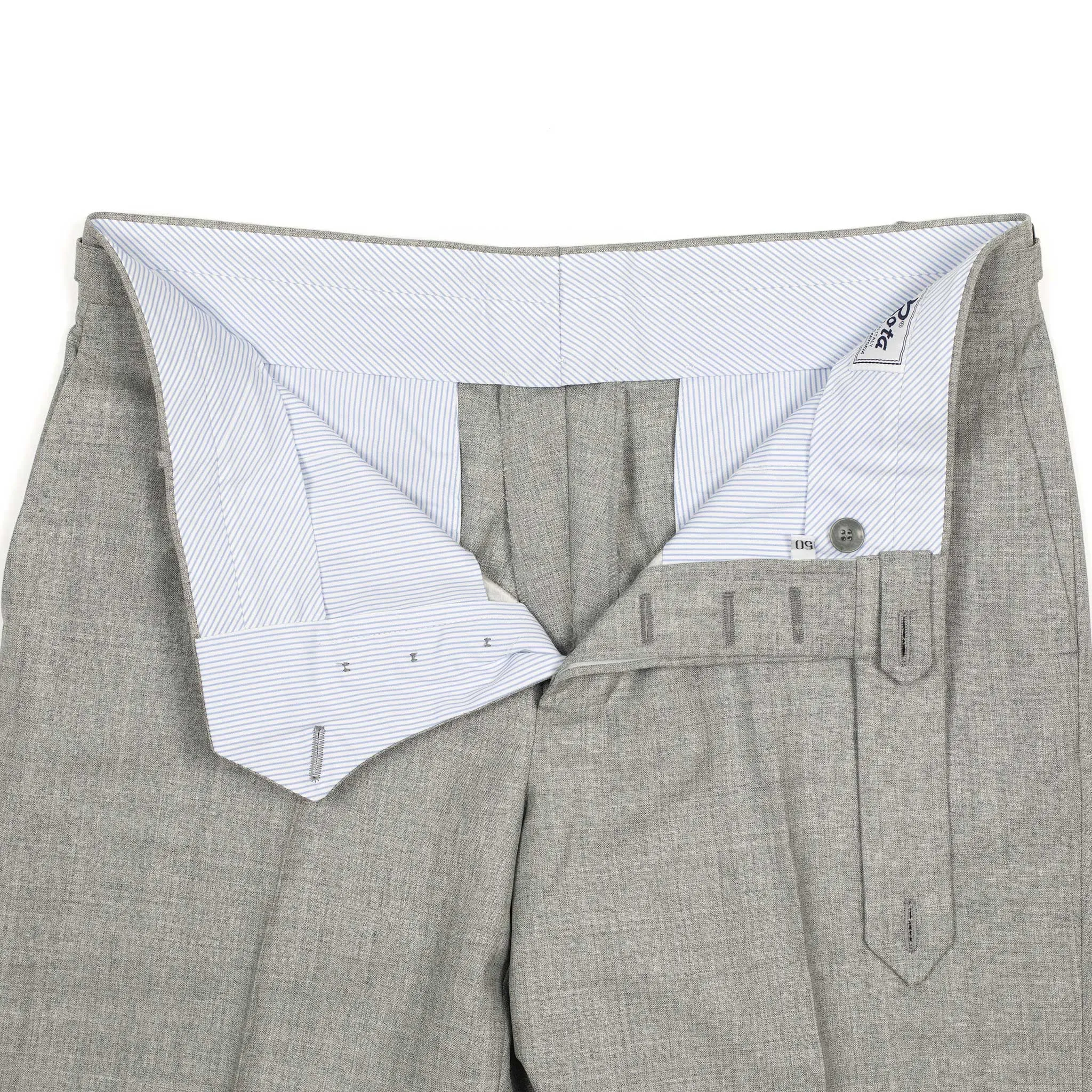 Higher-rise trousers in light grey lightweight fresco wool