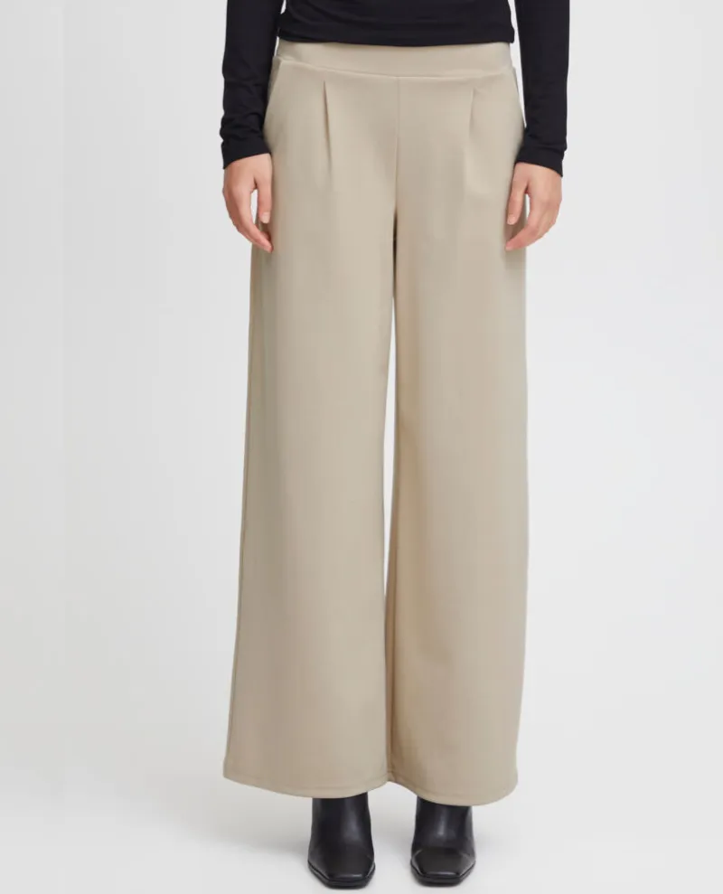 Ichi Kate Doeskin Long Wide Leg Trousers