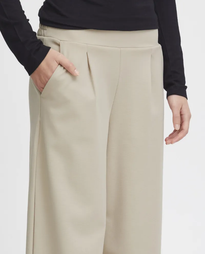 Ichi Kate Doeskin Long Wide Leg Trousers