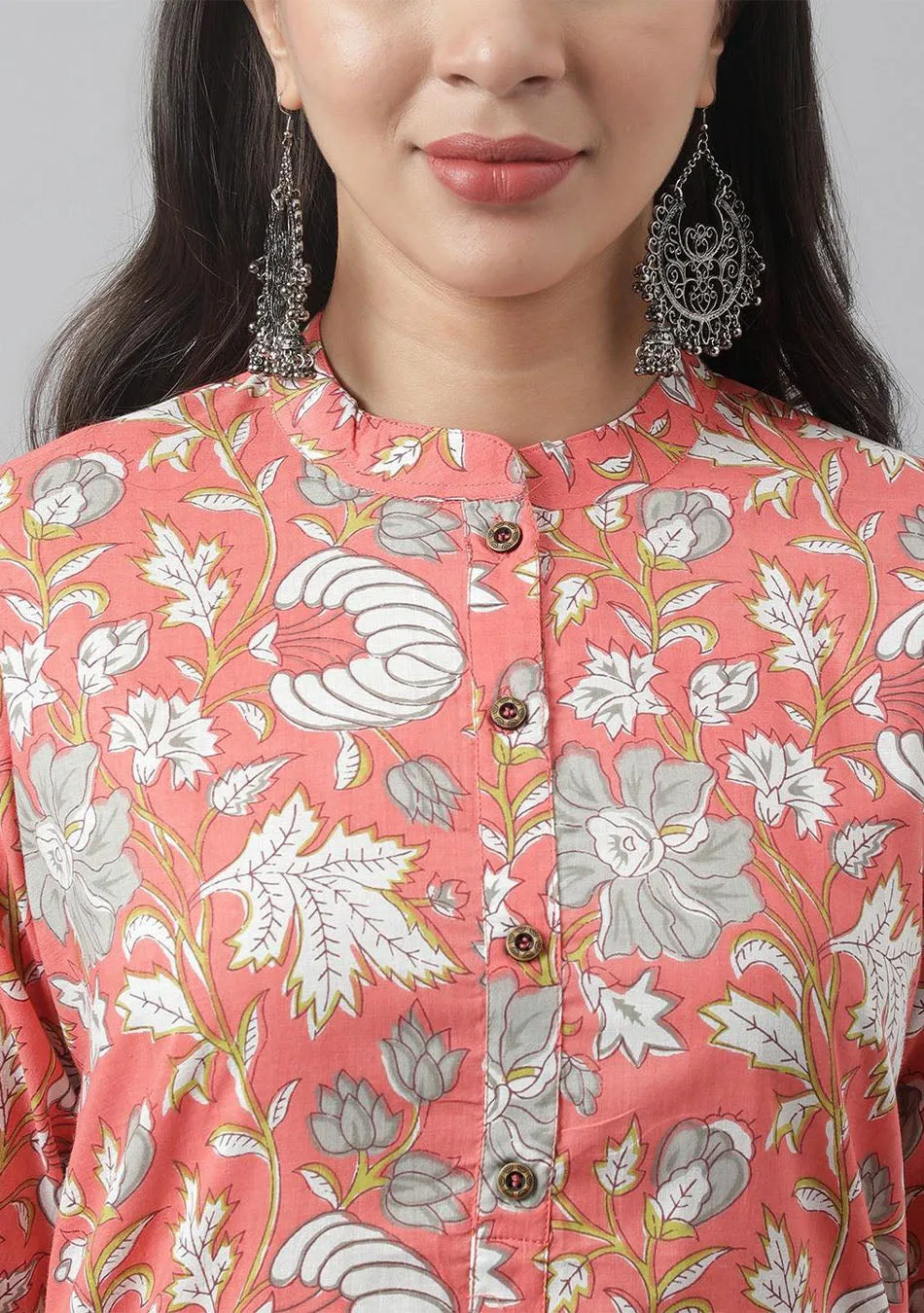 Jashvi Pink & Multi Floral Printed Straight Kurta