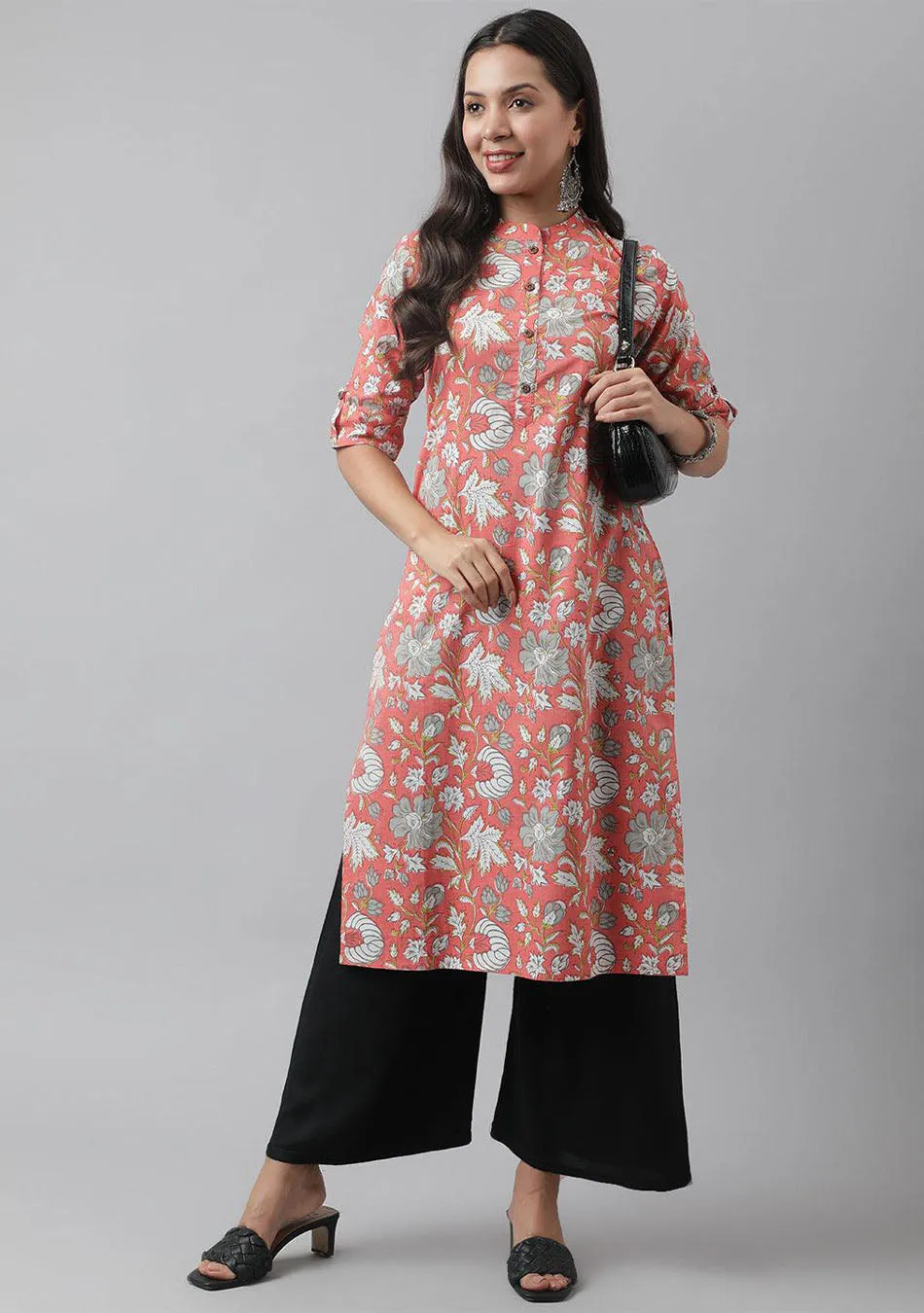 Jashvi Pink & Multi Floral Printed Straight Kurta