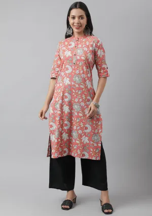 Jashvi Pink & Multi Floral Printed Straight Kurta