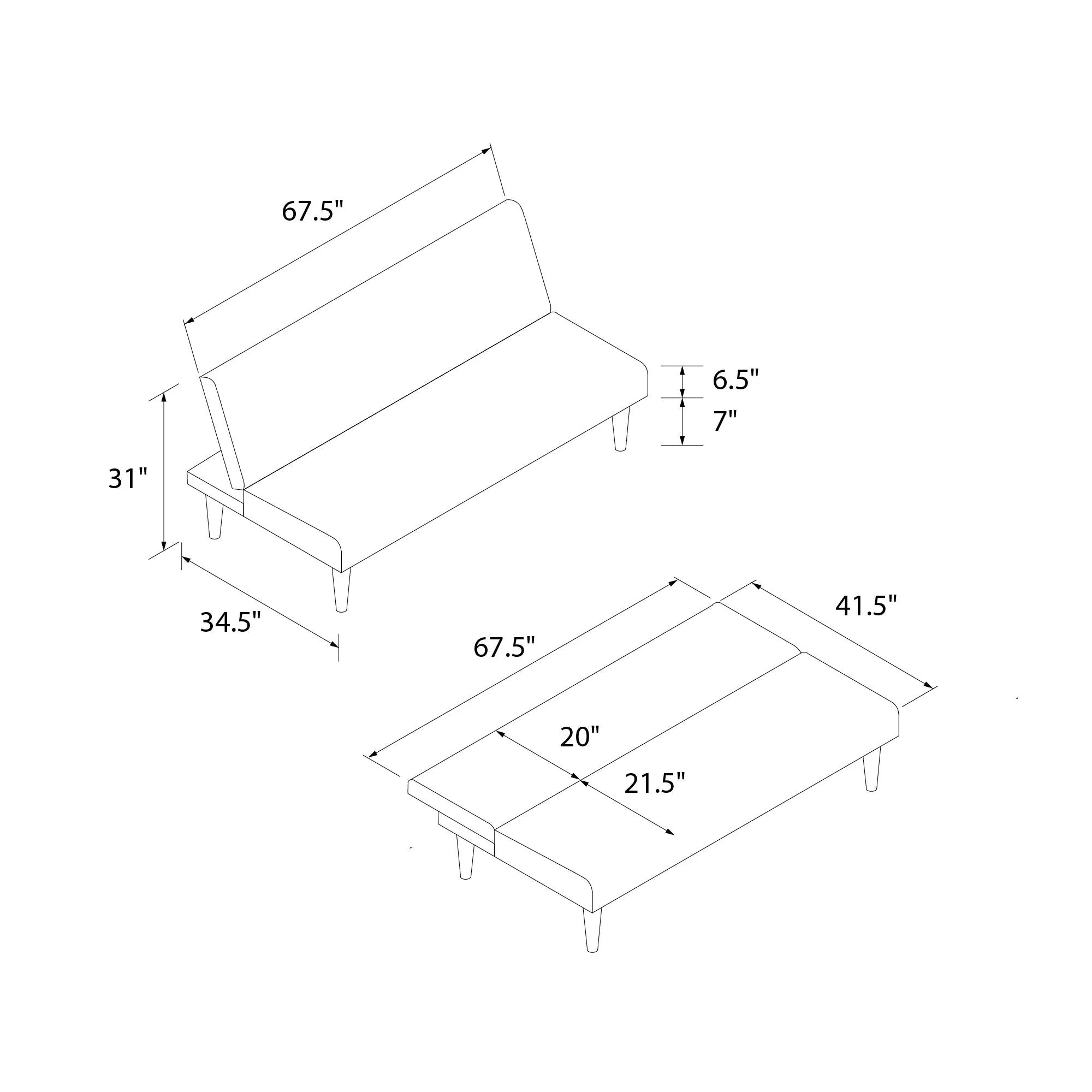 Kelra Armless Mid-Century Futon Sofa Bed