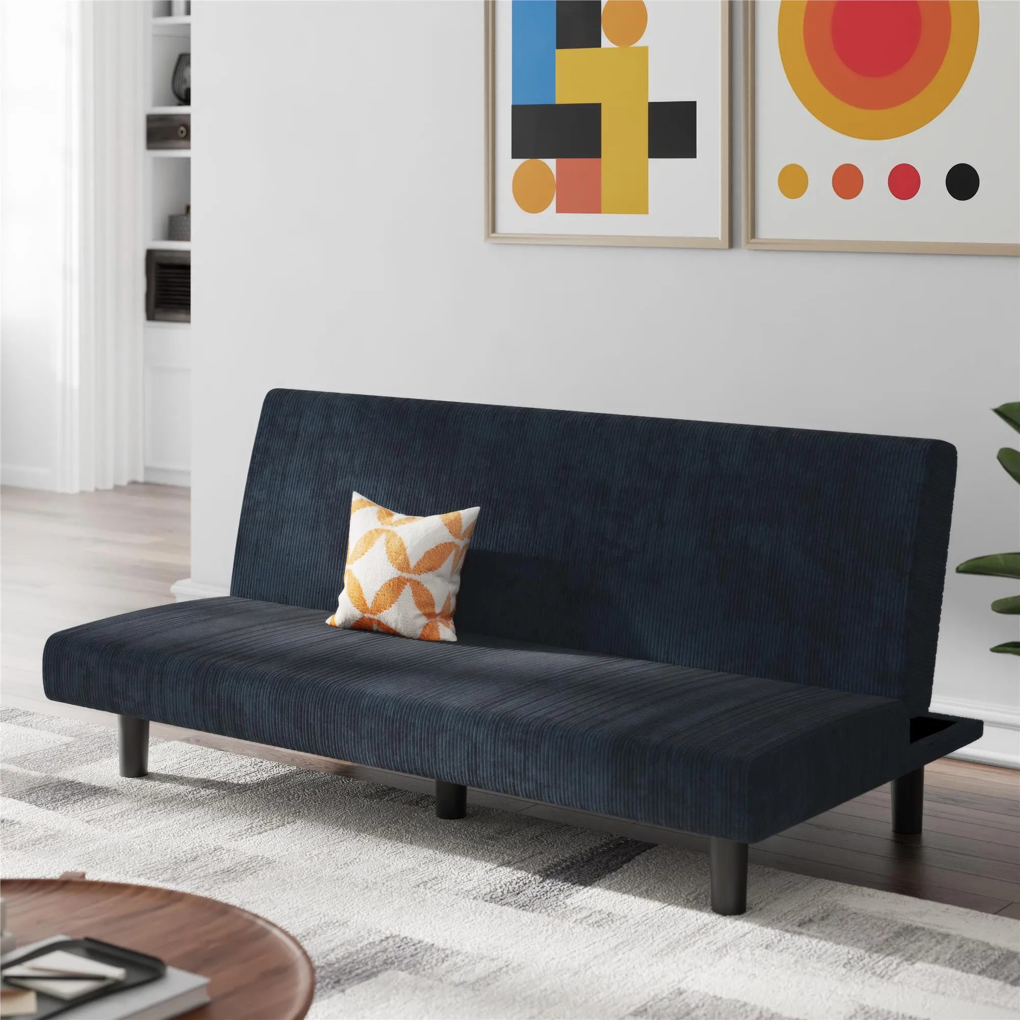 Kelra Armless Mid-Century Futon Sofa Bed