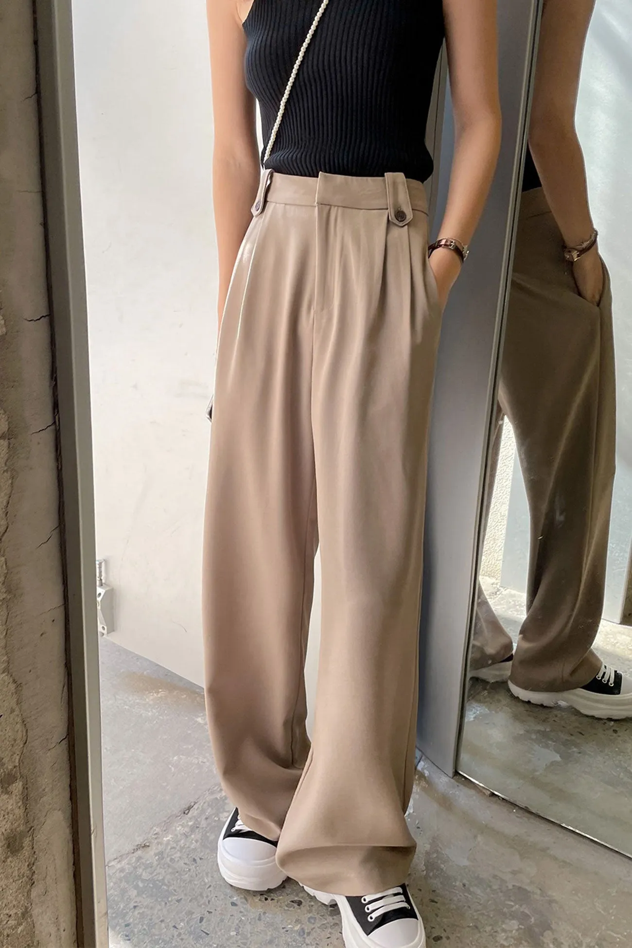 Khaki Straight Mopping Pants