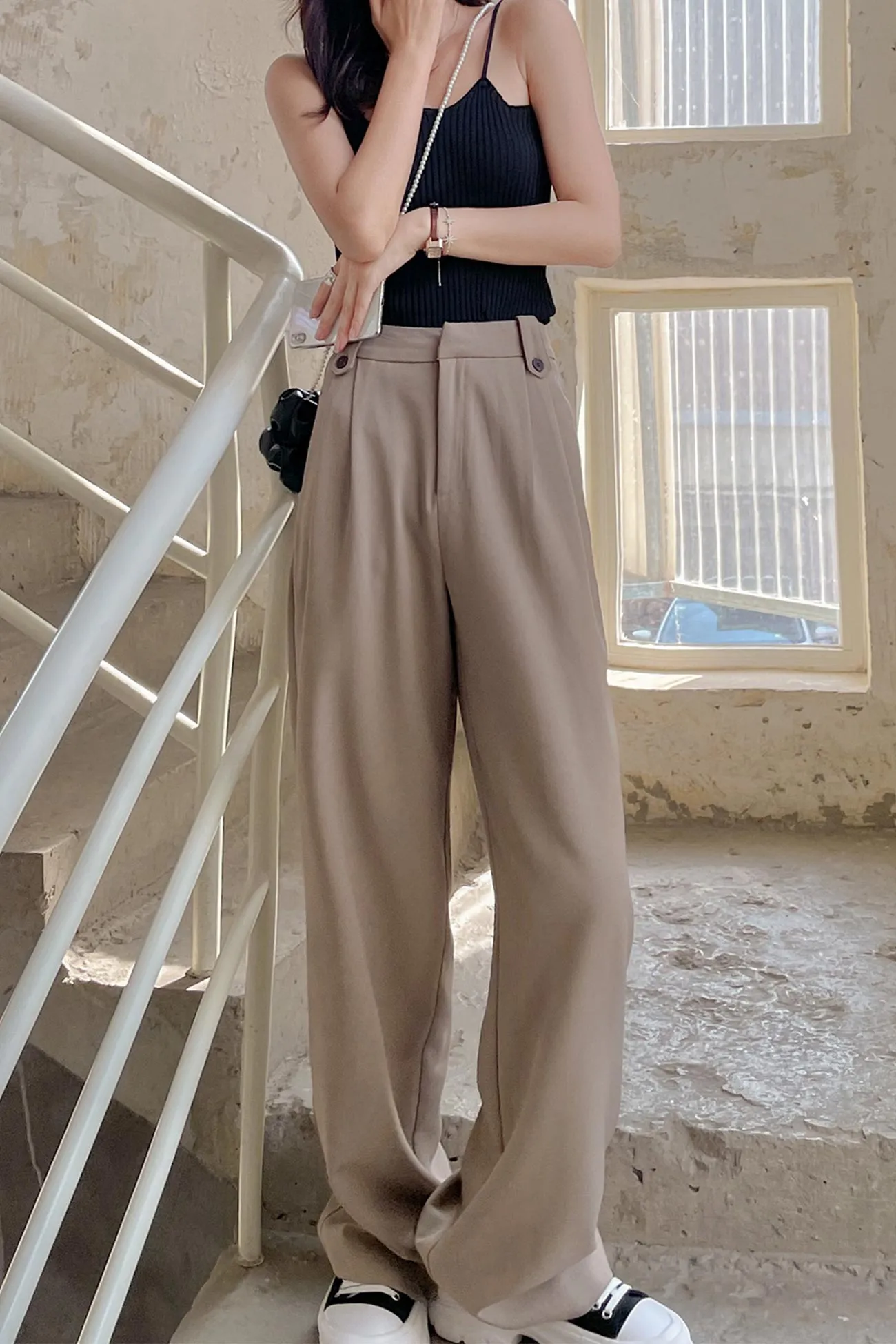 Khaki Straight Mopping Pants