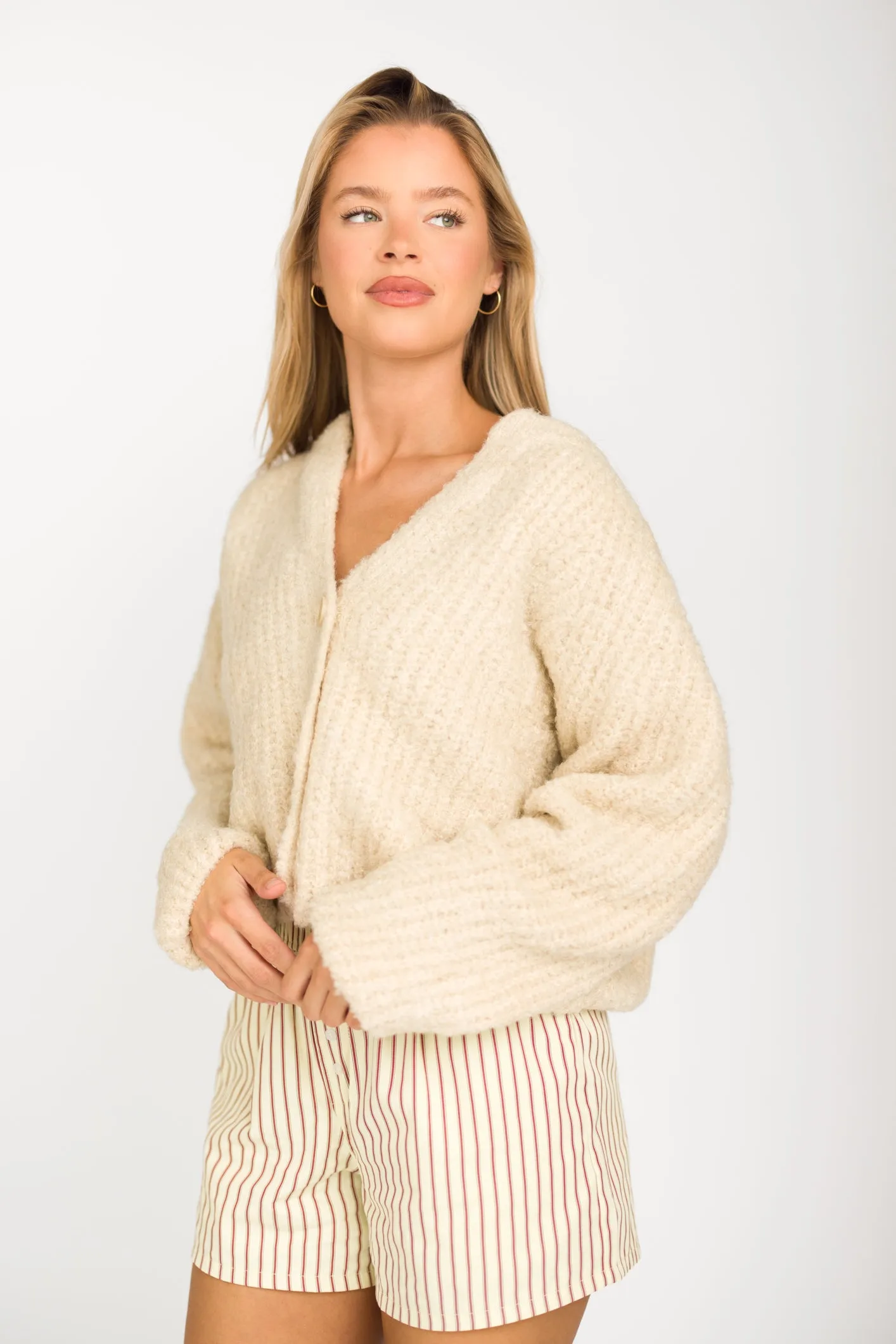 Kimmy Knit Cropped Cardigan in Cream