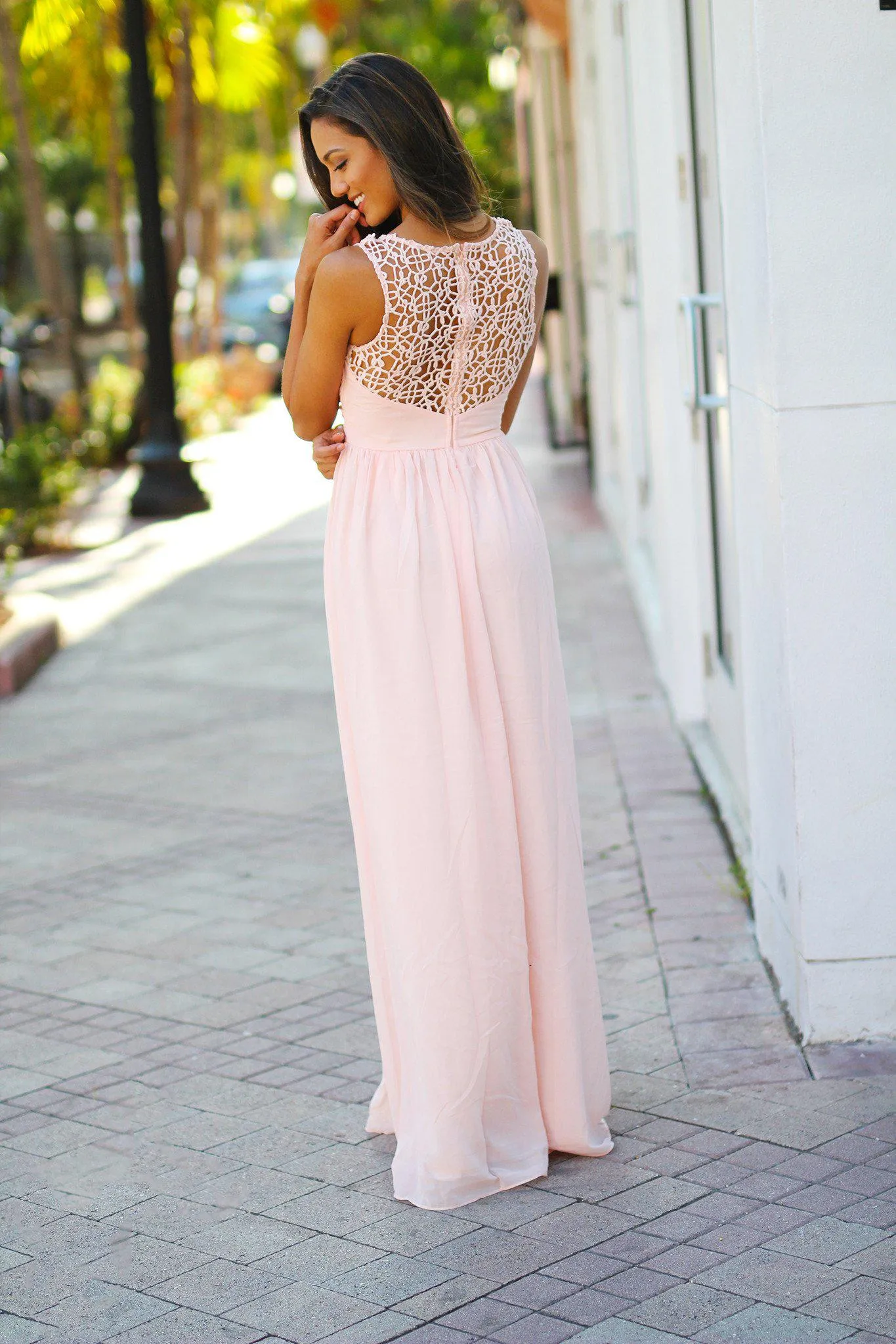 Light Pink Crochet Maxi Dress