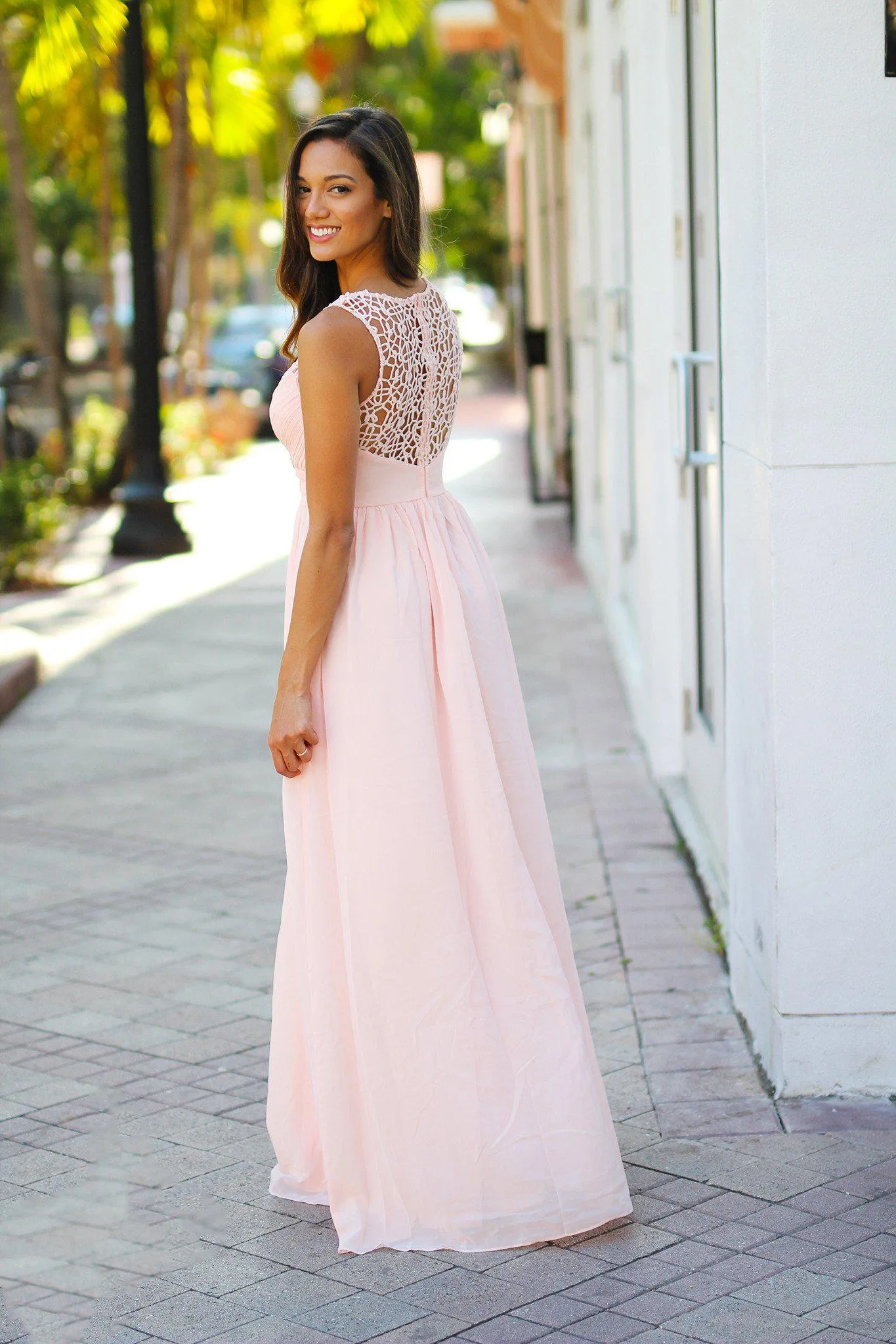 Light Pink Crochet Maxi Dress