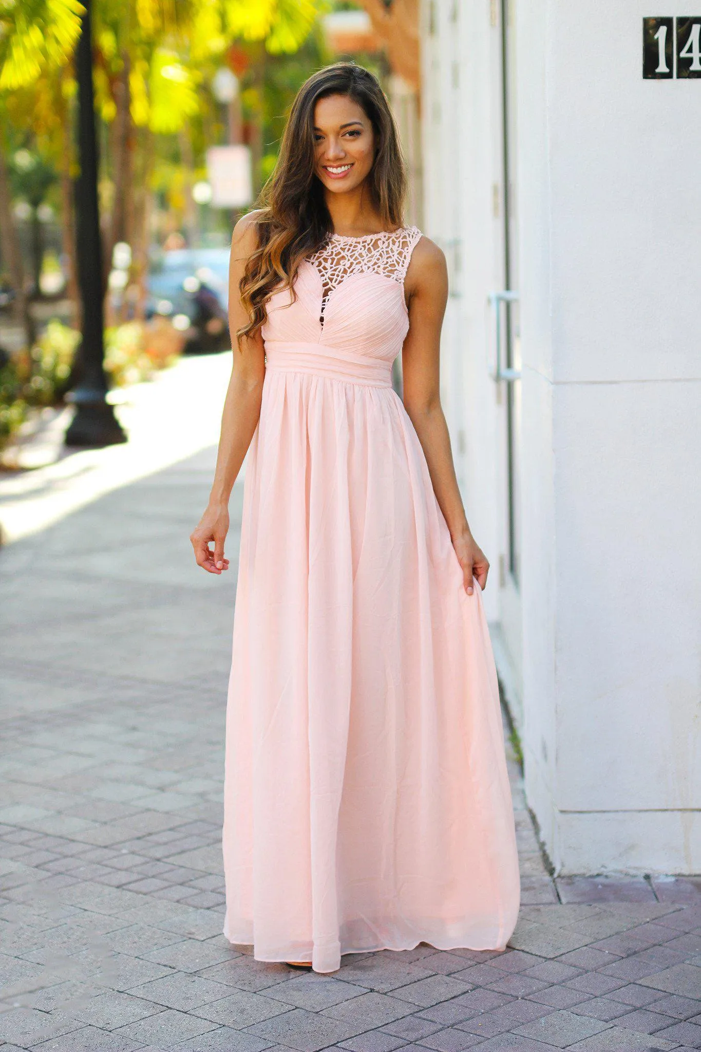 Light Pink Crochet Maxi Dress