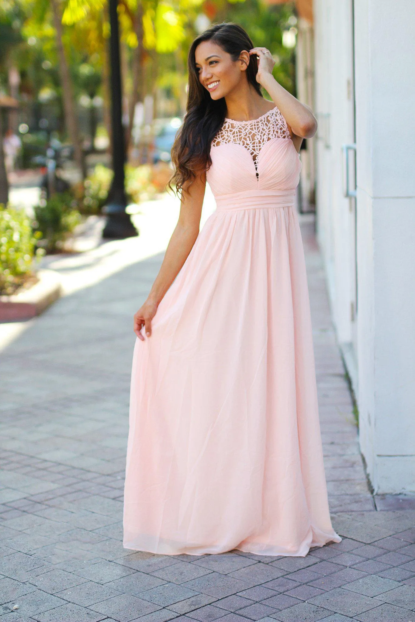 Light Pink Crochet Maxi Dress