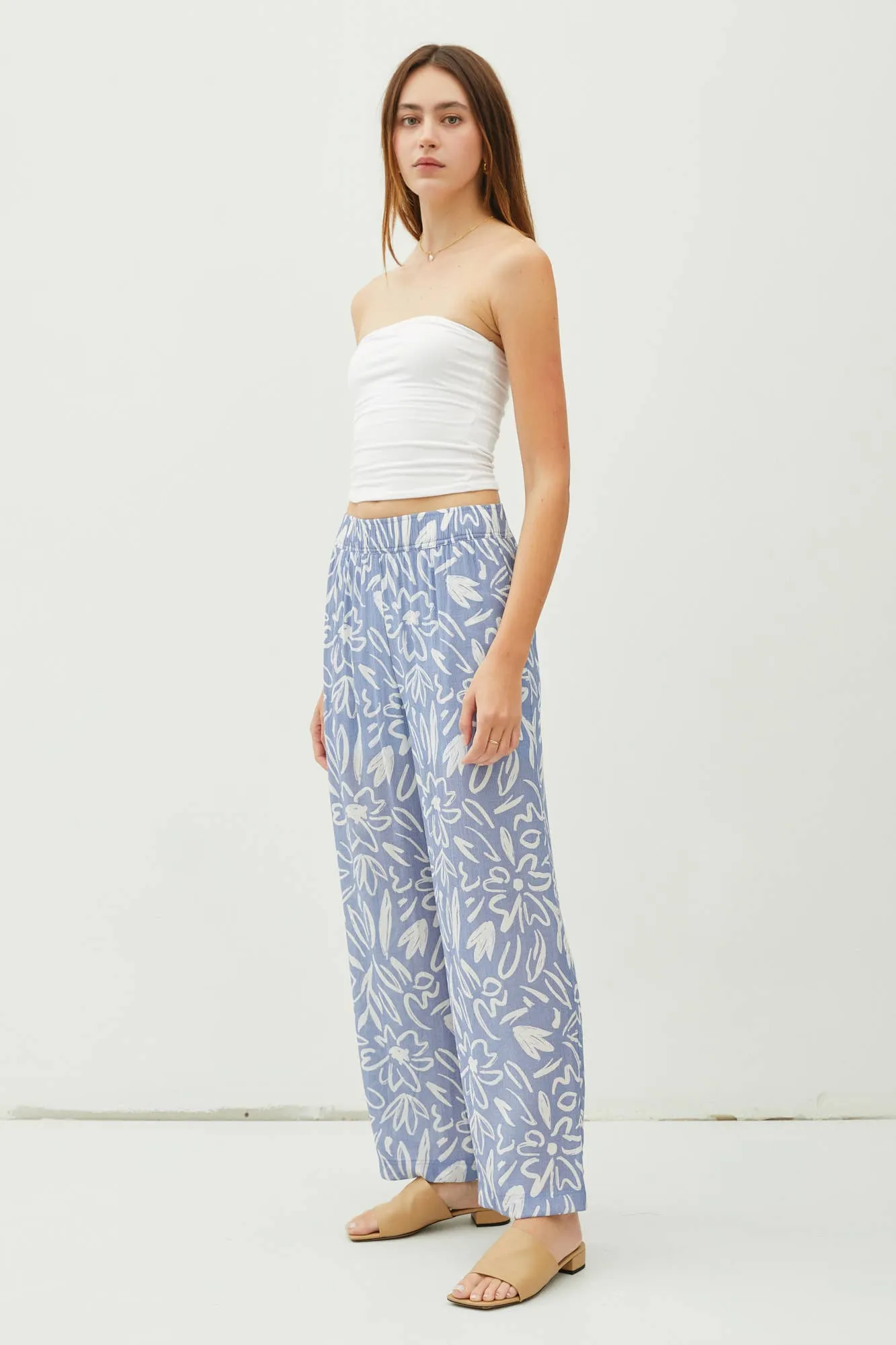 LIGHTWEIGHT RAYON BLEND PULL ON WIDE LEG PANTS