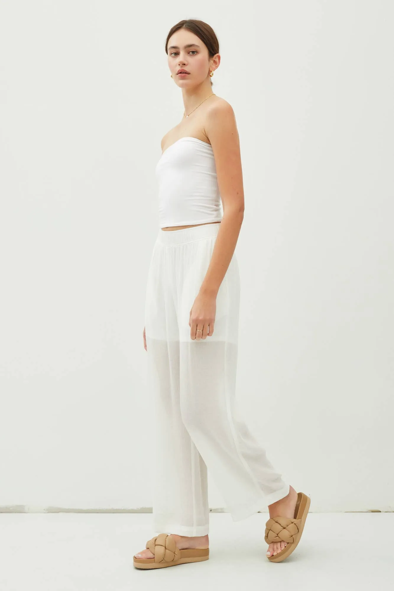 LIGHTWEIGHT RAYON BLEND PULL ON WIDE LEG PANTS