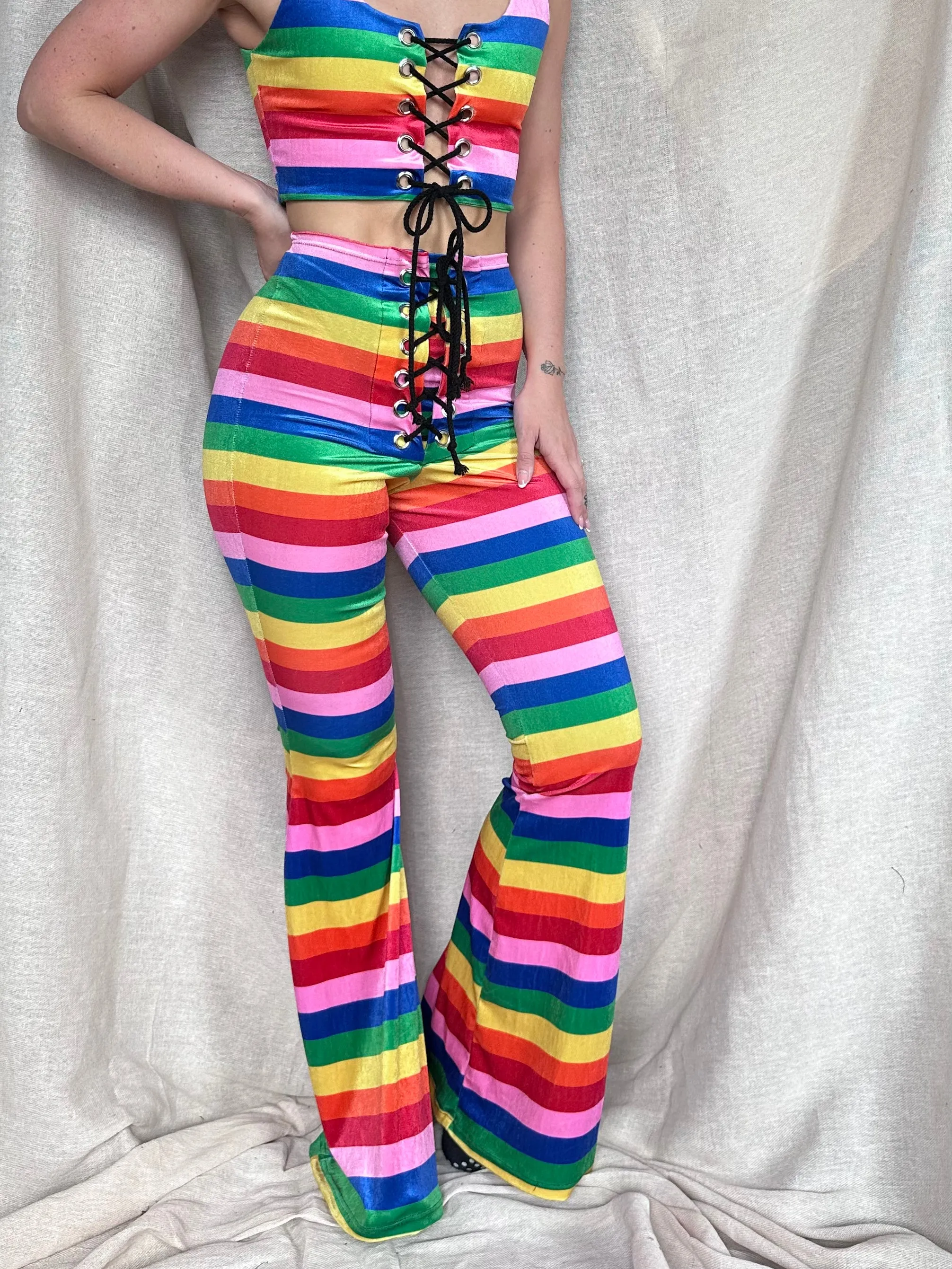 LIMITED EDITION - Stevie Flared Trousers - Rainbow Stripe