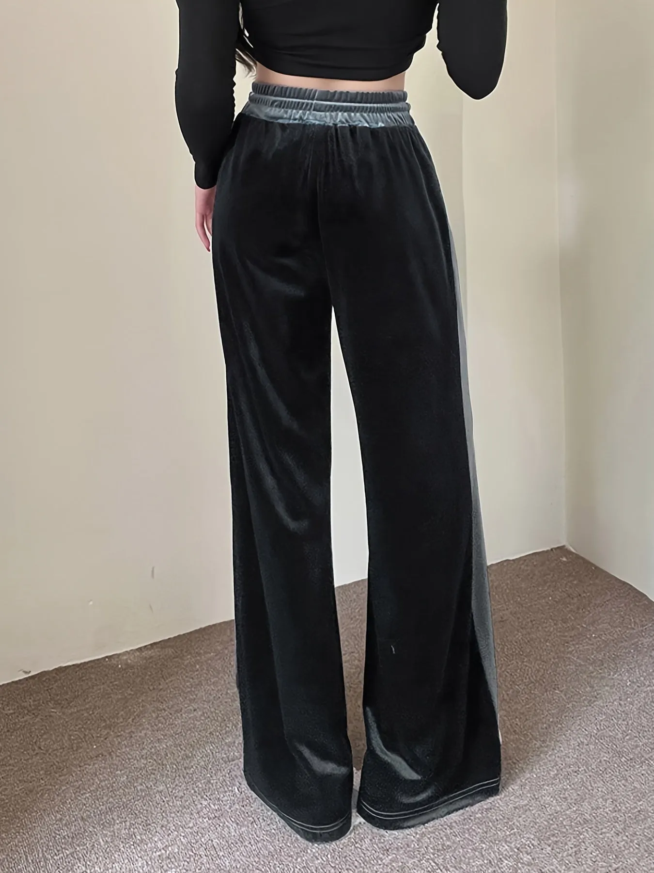 Loose Straight Color Block Casual Pocket High Waist Wide Leg Fashion Comfy Slim Pants