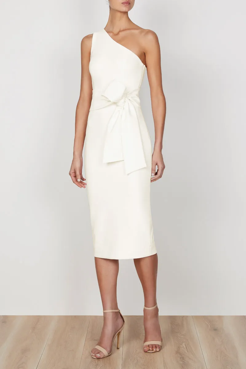 LUCY ONE SHOULDER MIDI DRESS - IVORY