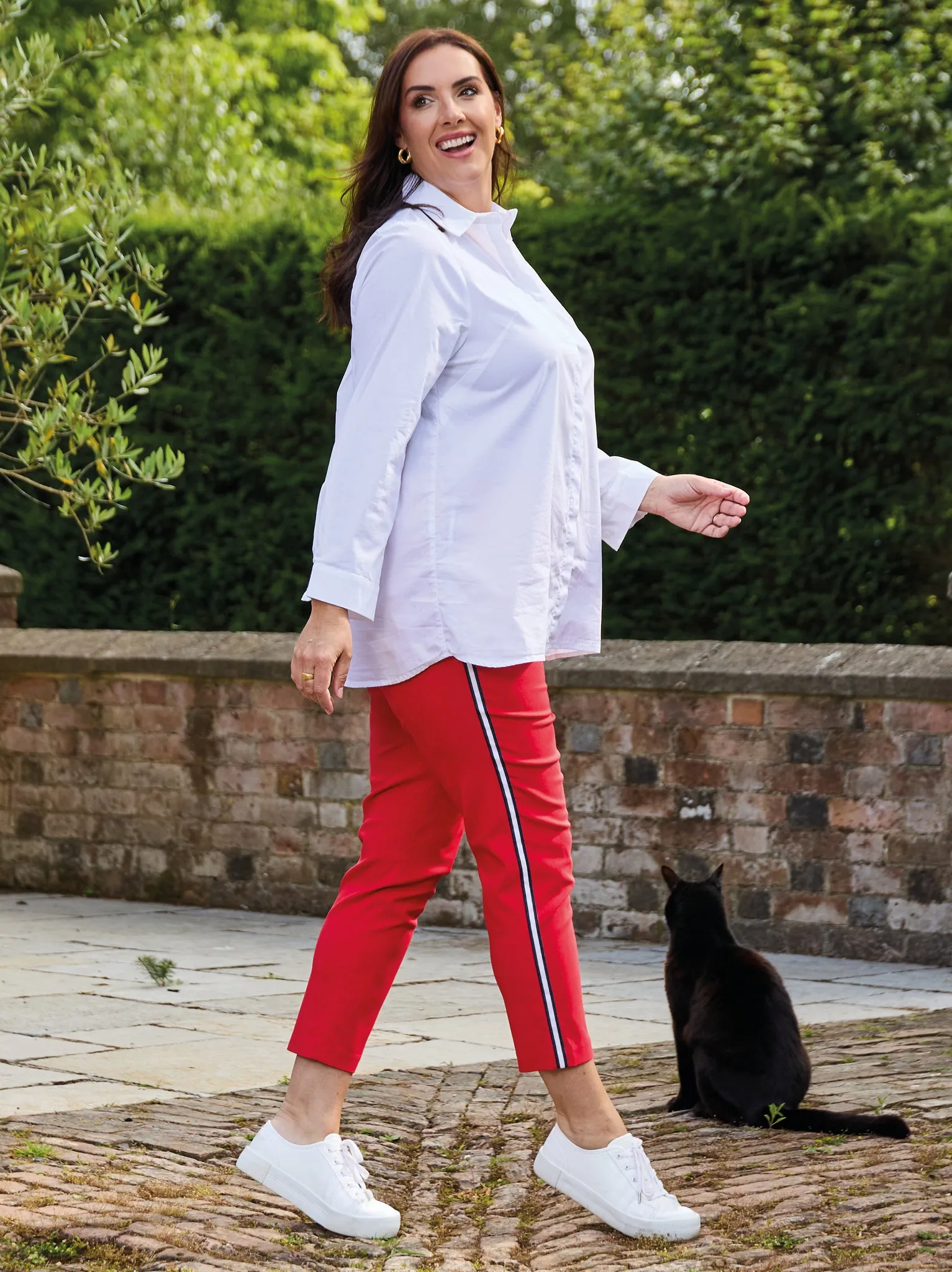 Marie (Robell) Stretch Trouser - Red/Stripe