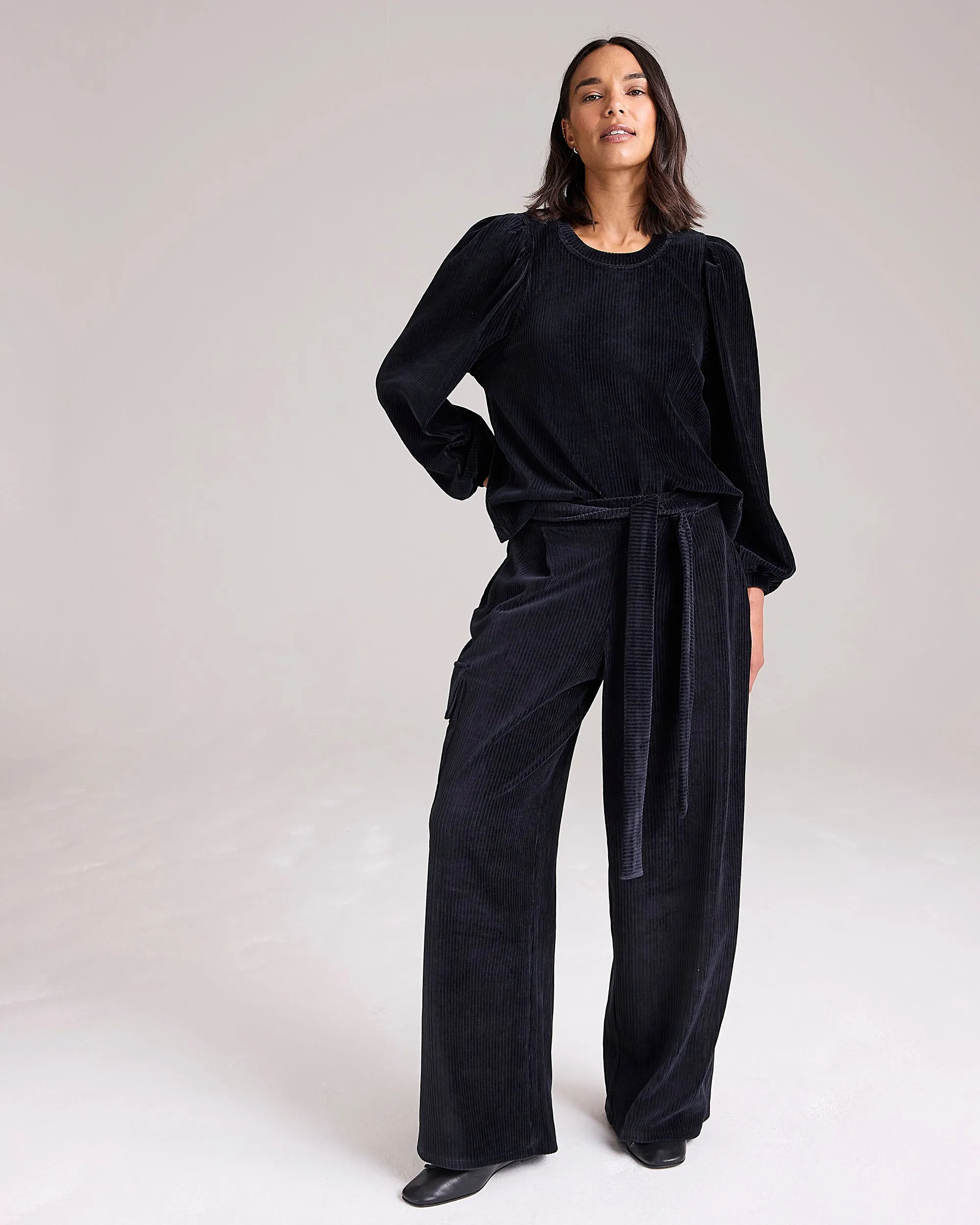 Marley Wide Leg Cargo Trouser in Black by Cape Cove