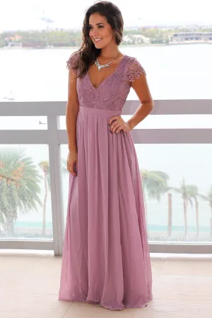 Mauve Crochet Top Maxi Dress with Open Back