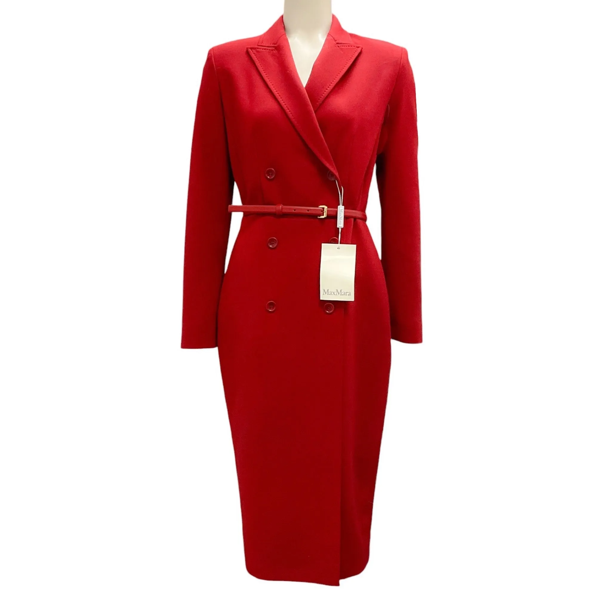 Max Mara Scarlet Belted Tailored Double Breasted Wool Califfo Dress