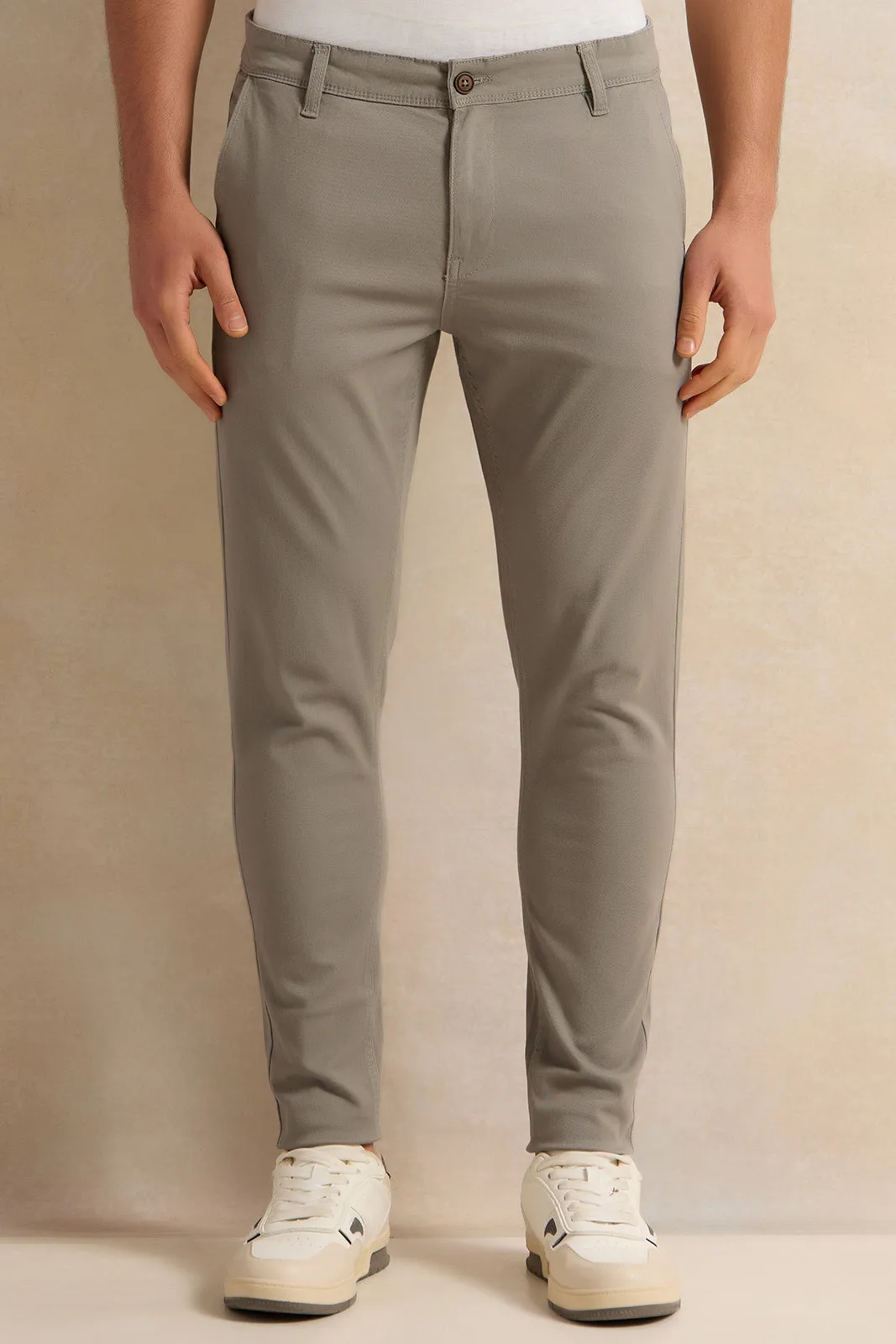 Men Grey Solid Chino Trousers