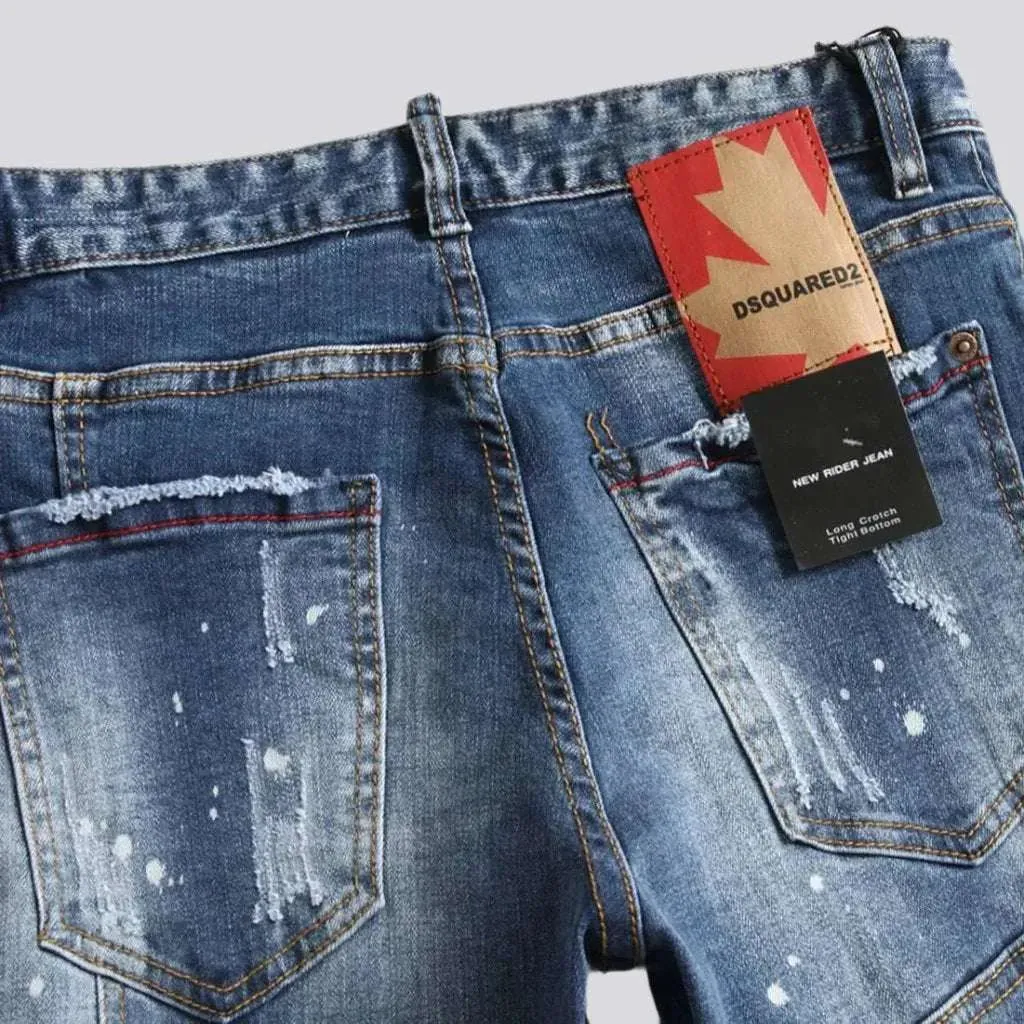 Mid-waist men's paint-splatter jeans